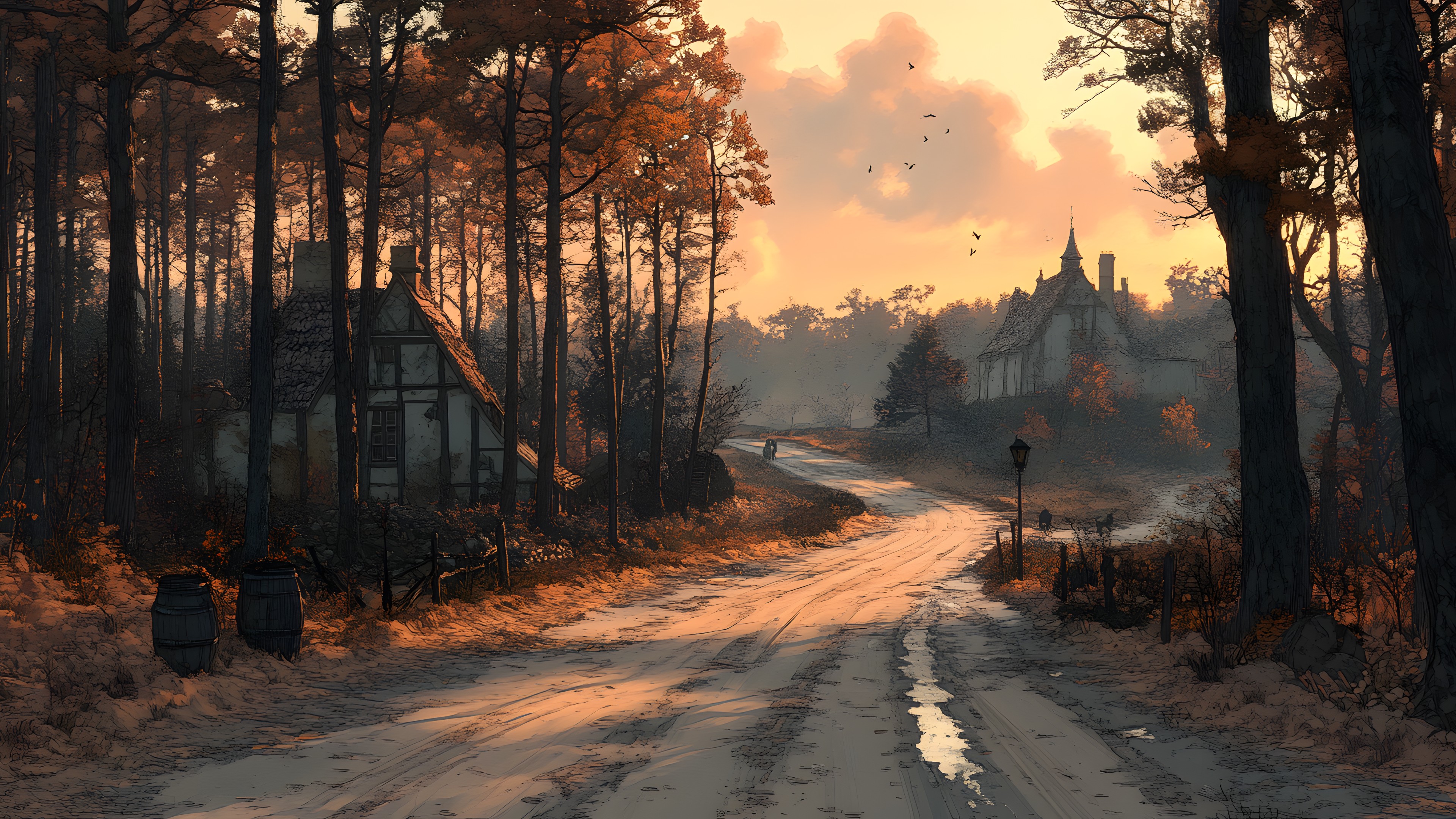 atmospheric phenomenon, Evening, Dusk, Village, Winter, Dawn, Sunrise, Sunset, Autumn, Mist