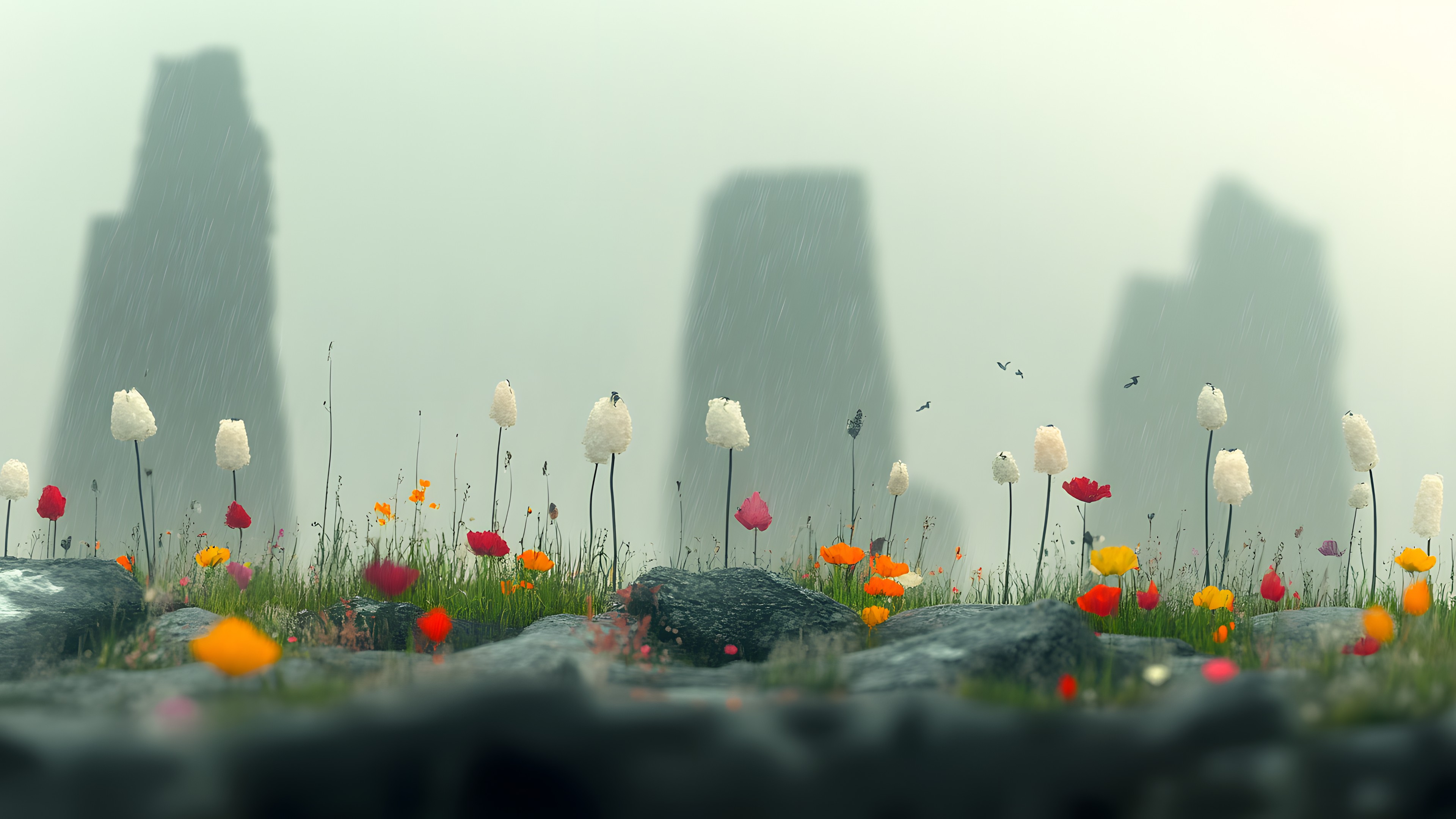 Green, atmospheric phenomenon, Fog, Mist, Morning, Haze, Wildflower, Tulip