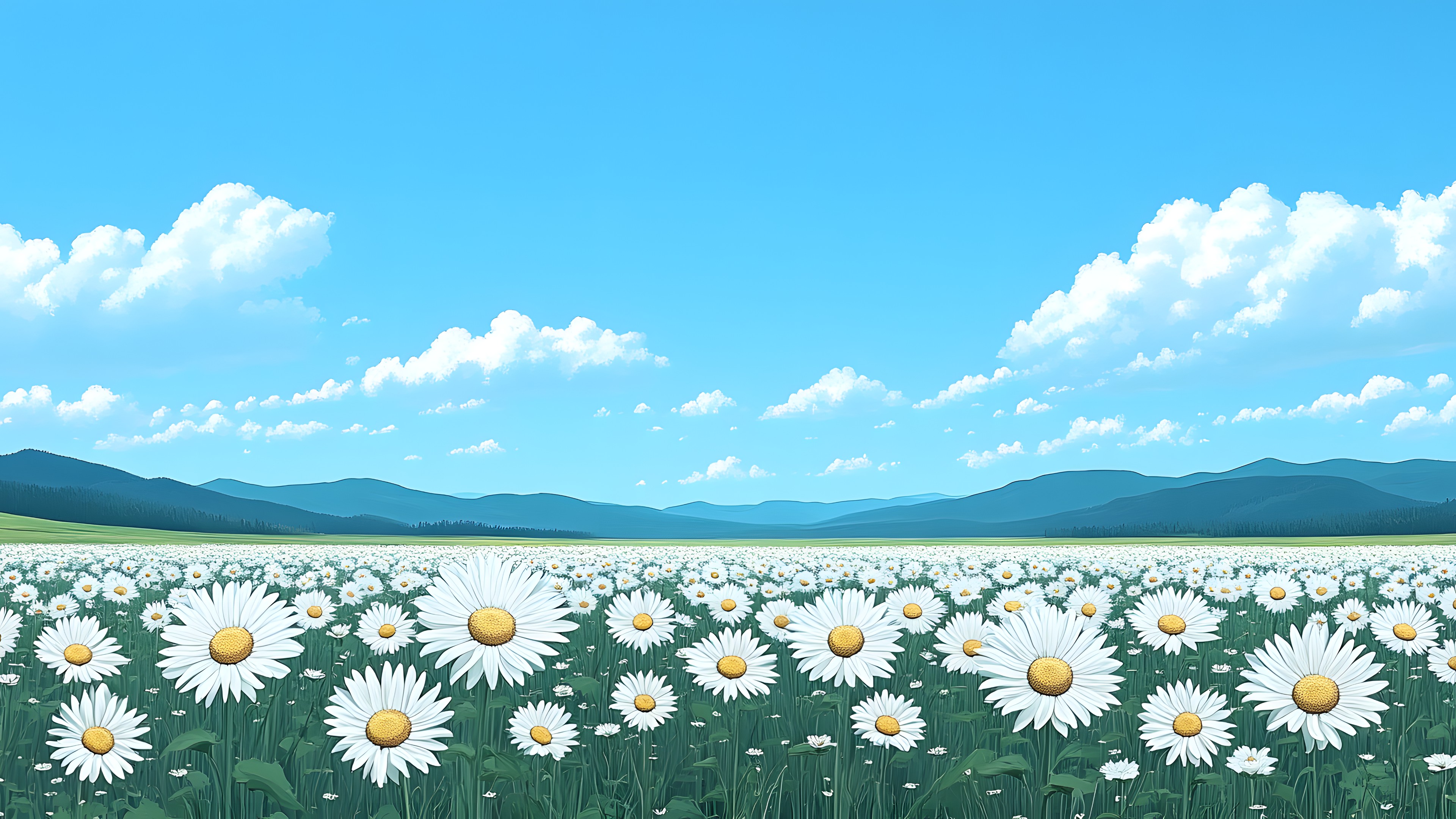 Petal, Field, Meadow, Wildflower, Prairie, Herbaceous plant, Cumulus, Bellis, Daisy family, Roman chamomile, Chamomile, Animation, Marguerite daisy, Common daisy, Agriculture, Oxeye daisy, Forb, Tanacetum, Plantation, Mayweed