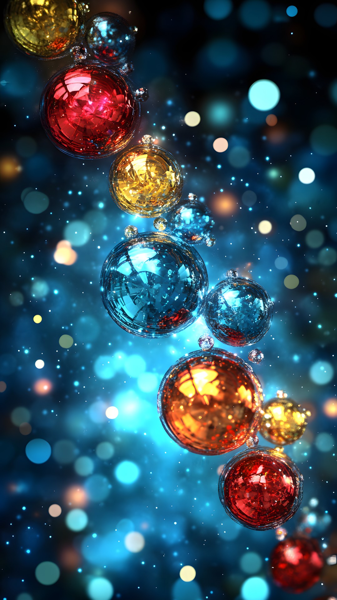 Blue, Red, Night, Sphere, Christmas decoration, Graphics, Christmas lights