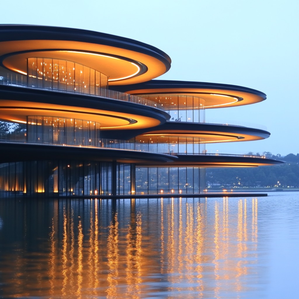 Reflection, Evening, Dusk, Design, Headquarters, Shadow, Reflecting pool