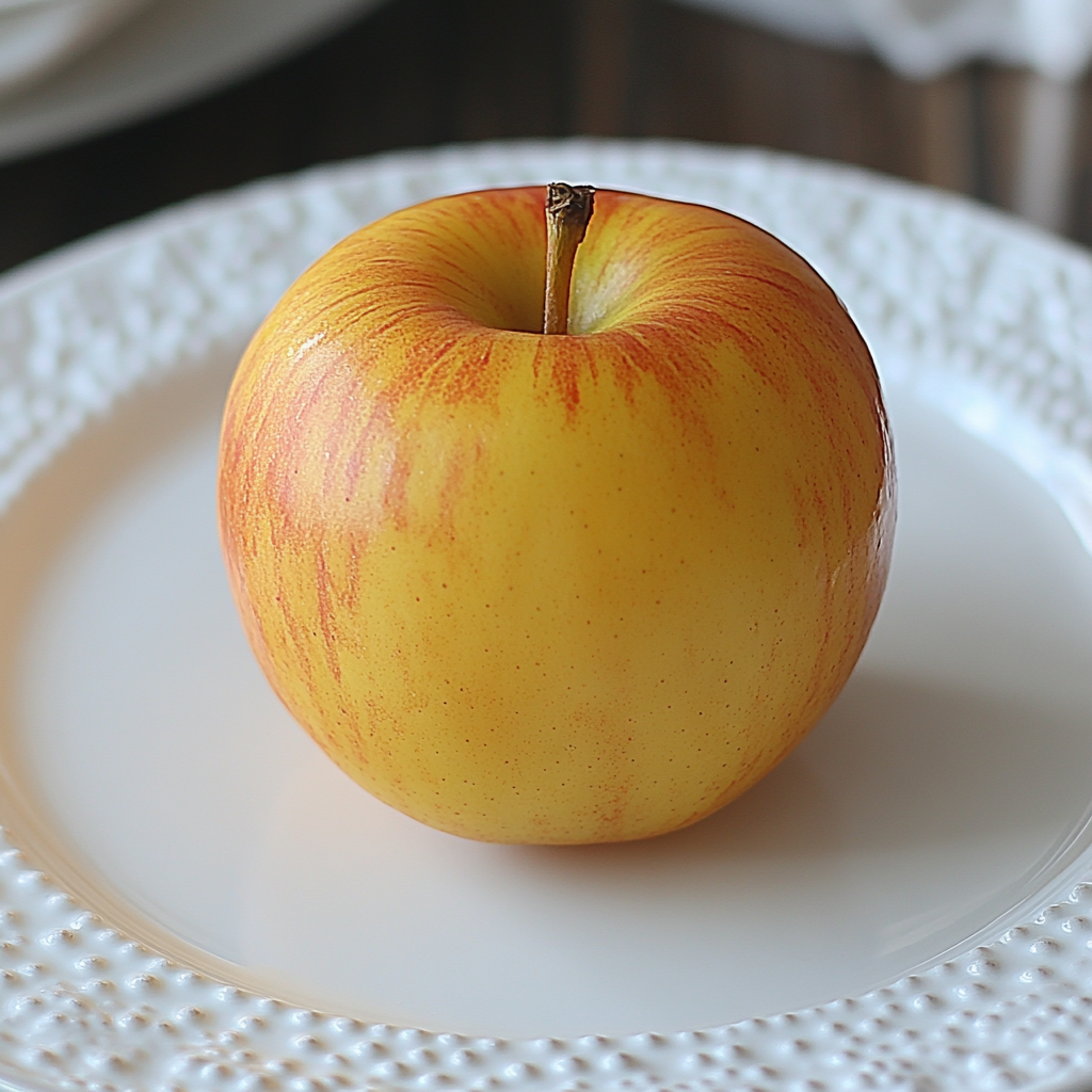 Tableware, Yellow, Fruit, Food, Produce, Dishware, Serveware, Natural foods, Apple, Plate, Still life photography, McIntosh red, Porcelain, Kitchen utensil, Platter, Apples
