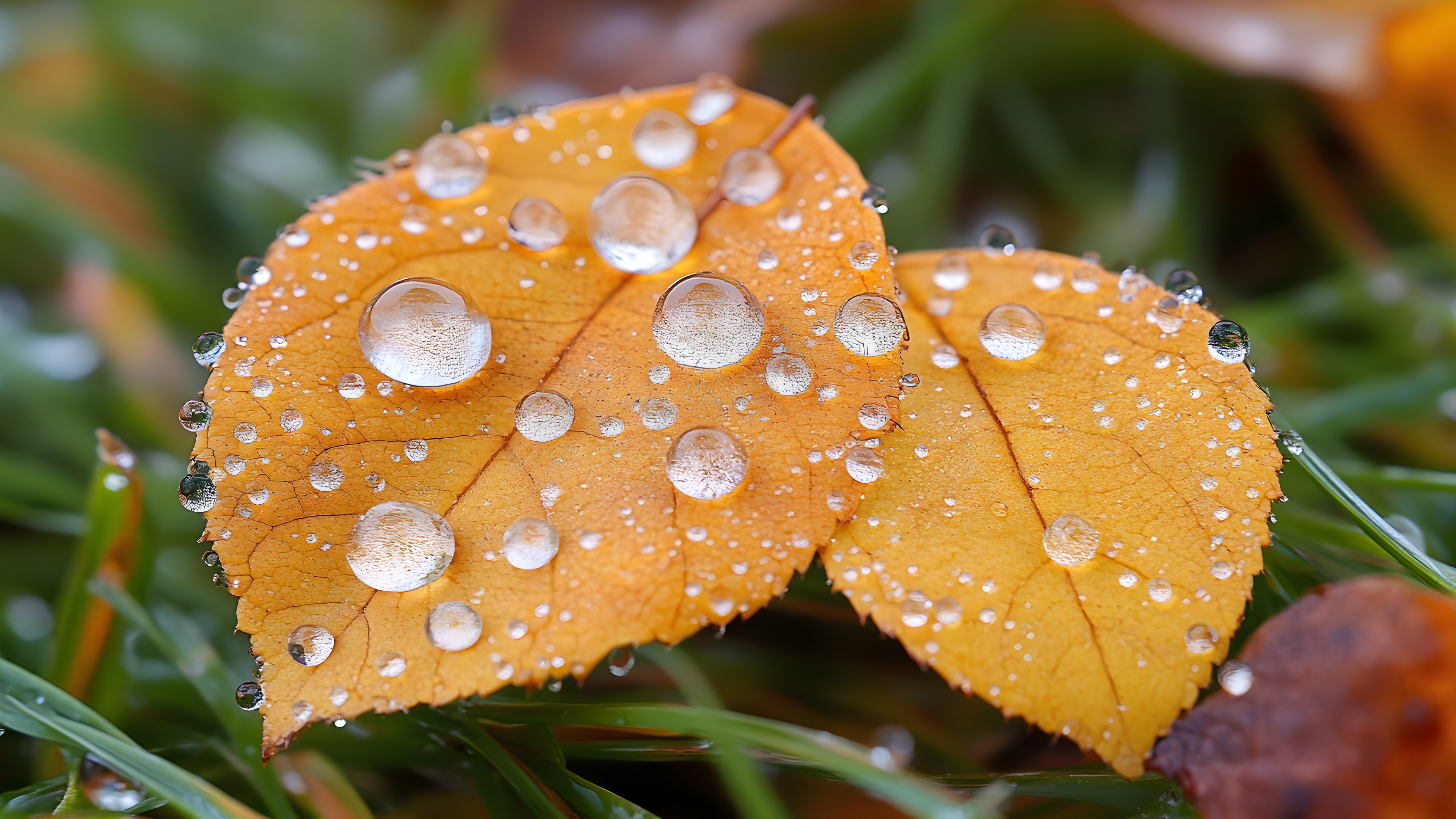 Moisture, Dew, Green, Yellow, Liquid, Drop, Close-up, Orange, Macro photography, Perennial plant, Drizzle, Precipitation
