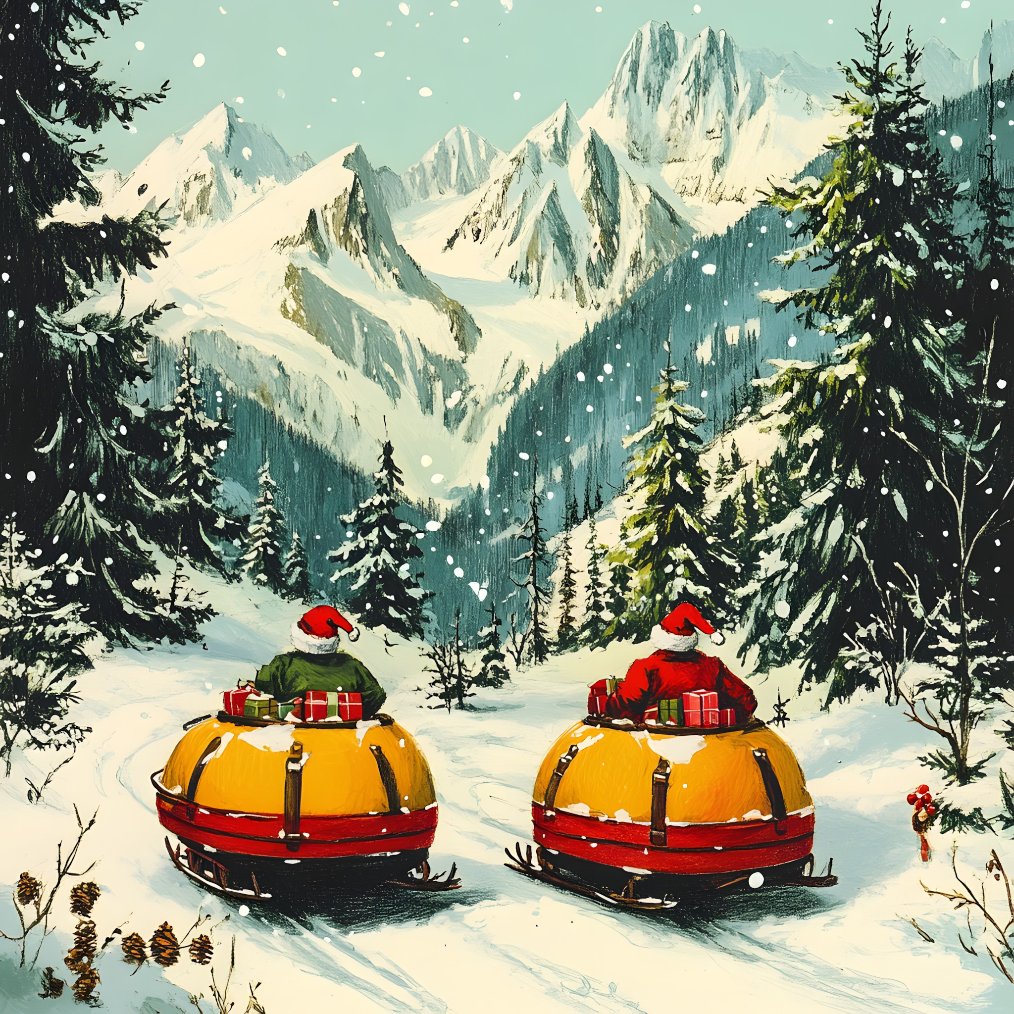 Winter, Snow, Sled, Freezing, Holiday, Travel, Precipitation, Animation, Adventure, Conifers, Sledding, Winter sports, Christmas Day, Fir, Evergreen, Pine family