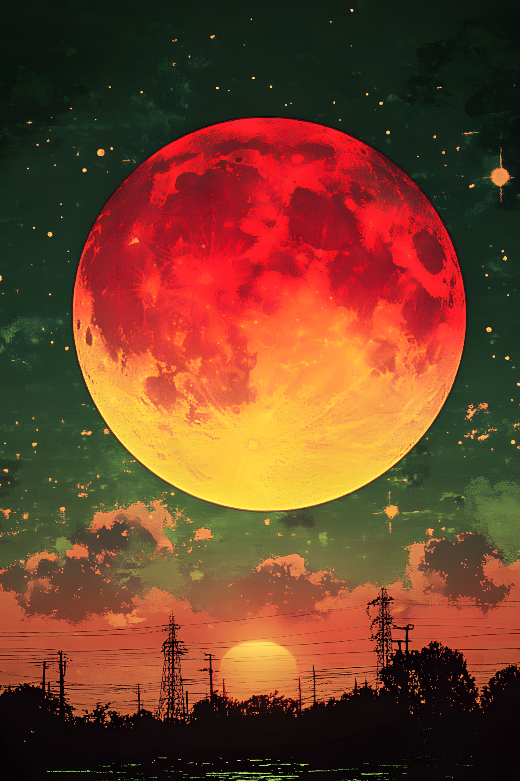 Moon, Astronomical object, Orange, Full moon, Afterglow, Planet, Astronomy, Red sky at morning, Sphere, Celestial event, Dusk, Evening, Moonlight, Sunset, Sunrise, Night, Outer space, Universe, Meteorological phenomenon, Sun