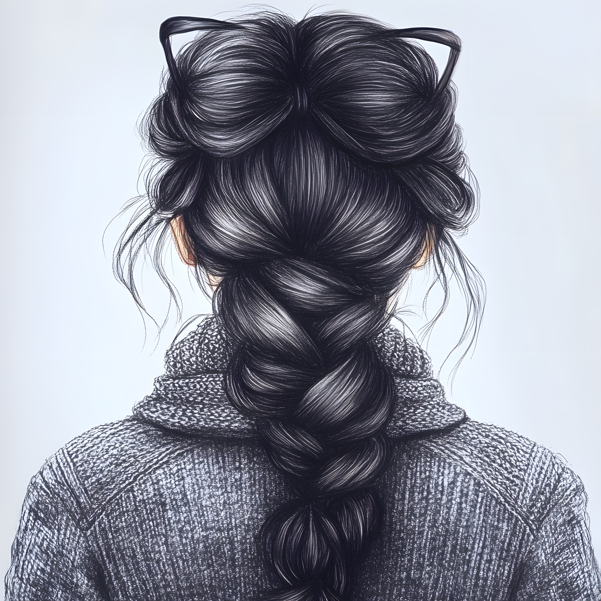 Long hair, Bun, Sketch, Fashion illustration, Design, Line art