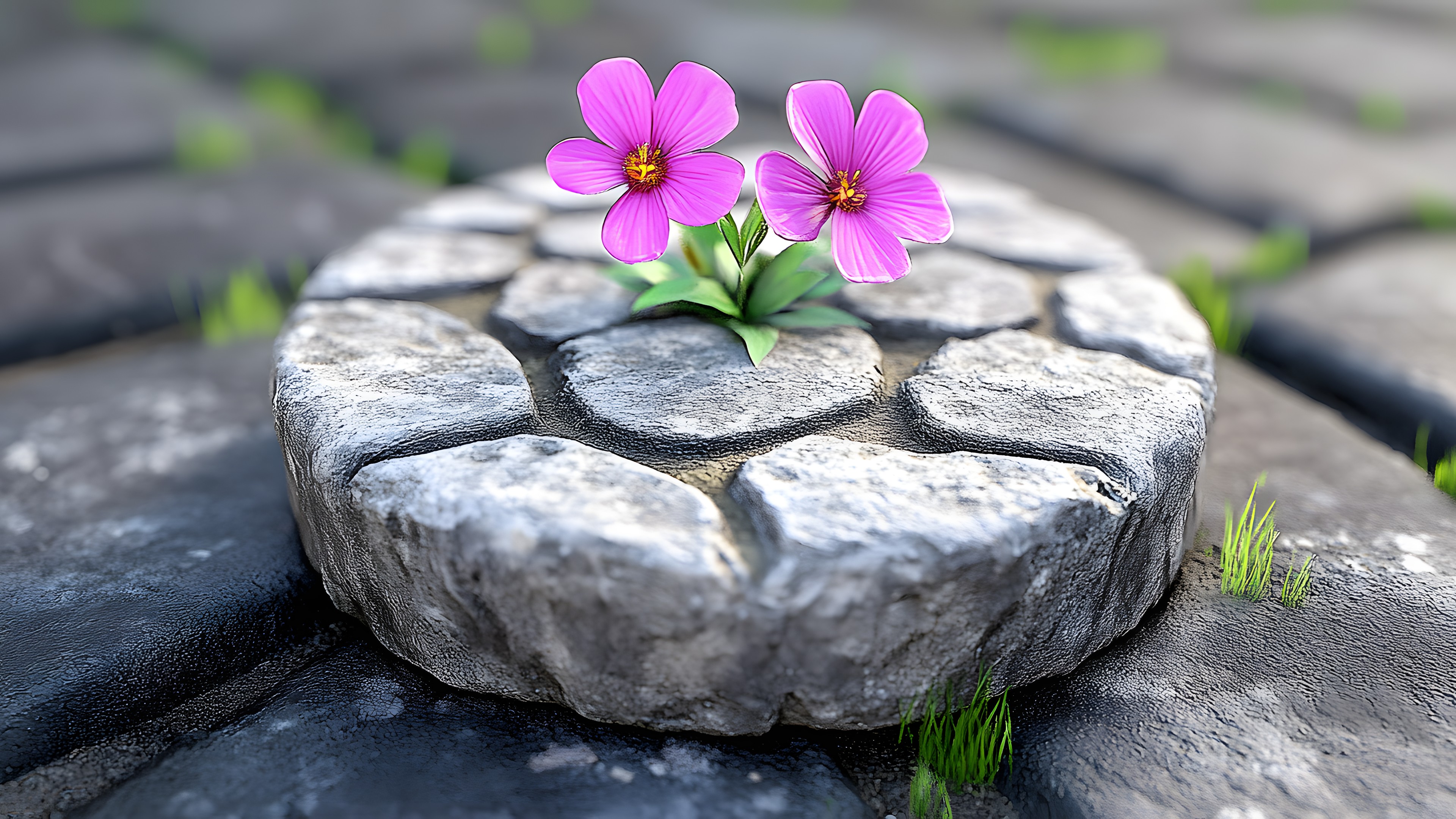 Rock, Cobblestone, Petal, Pebble, Still life photography, Environmental art, Slate, Primrose, Violet, Wood sorrels, Touch-me-not, Geraniales, Geraniums, Flagstone