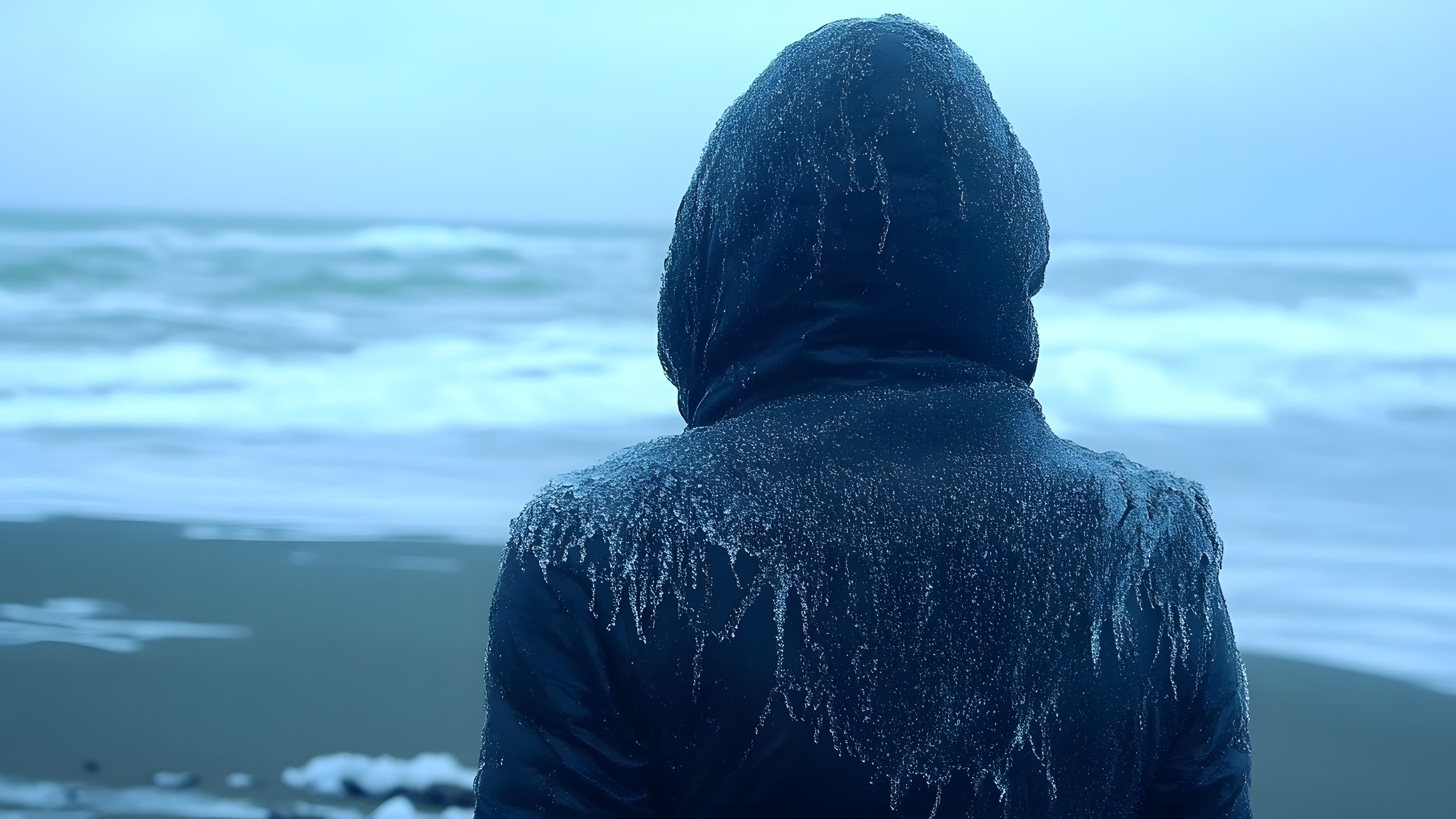 Hood, Sea, Winter, Ocean, Wave, Freezing, Wind, Wind wave, Hoodie, Beach