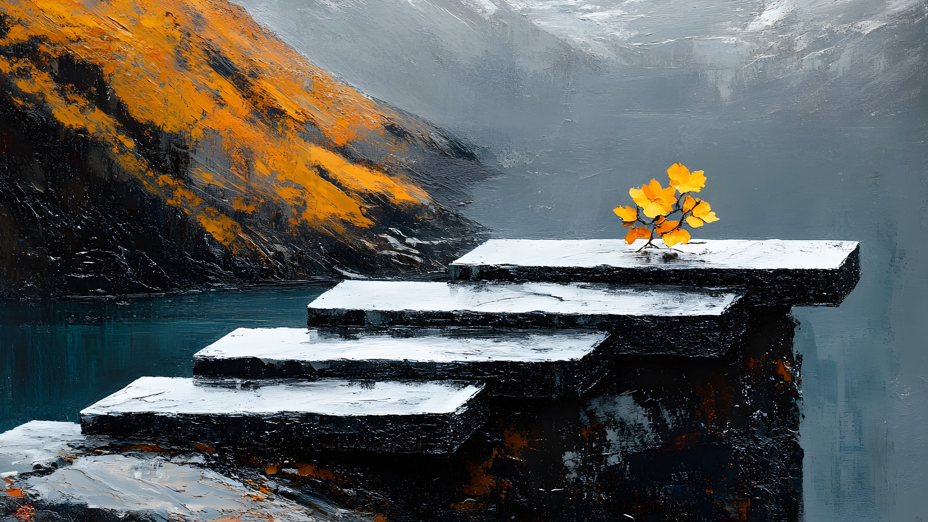 Winter, Stairs, Glacial landform, Glacier, Reflection, Ice, Cliff