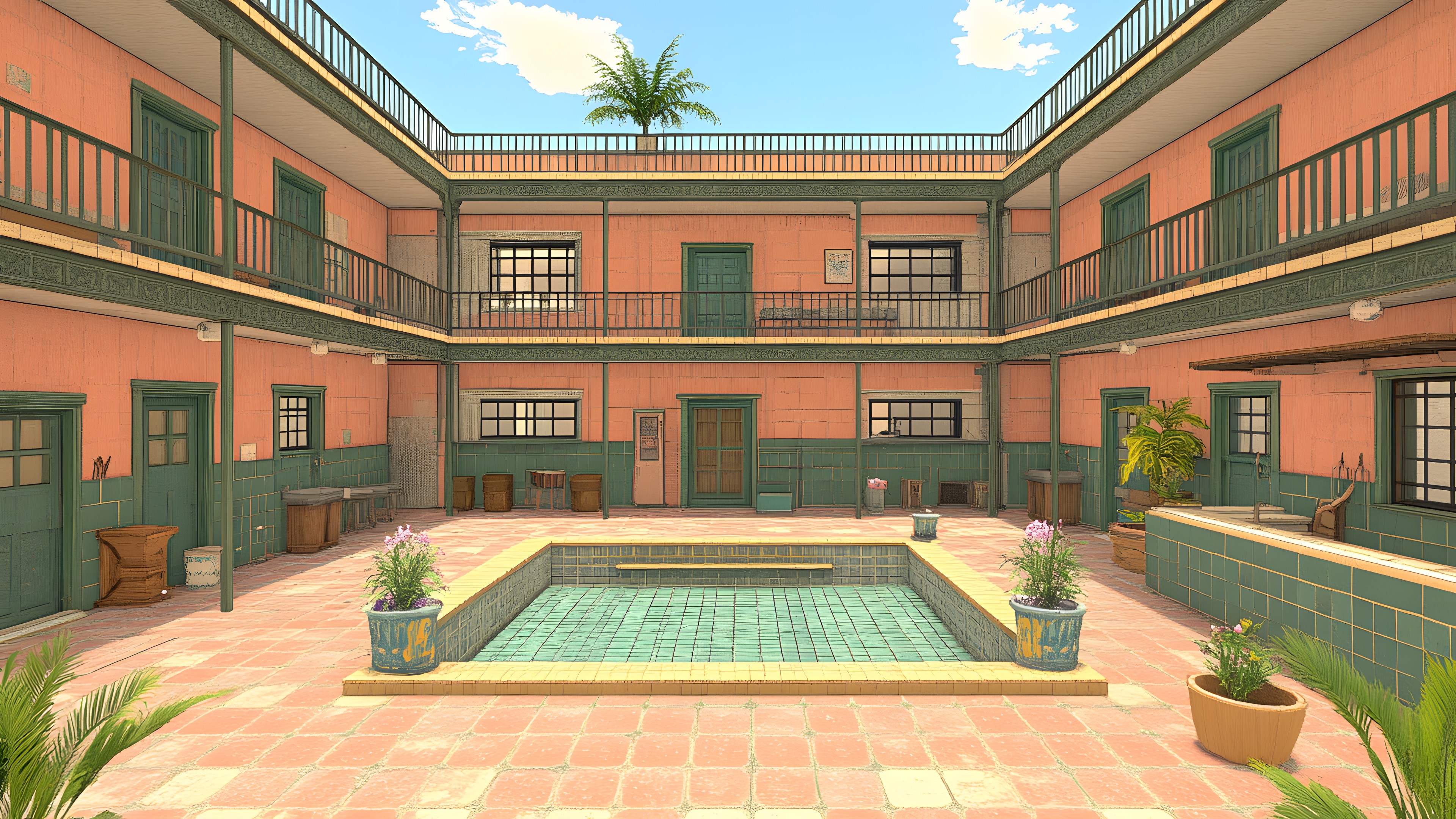 Swimming pool, Courtyard, Yard, Balcony, Villa, Eco hotel, Hotel, Animation, Mansion