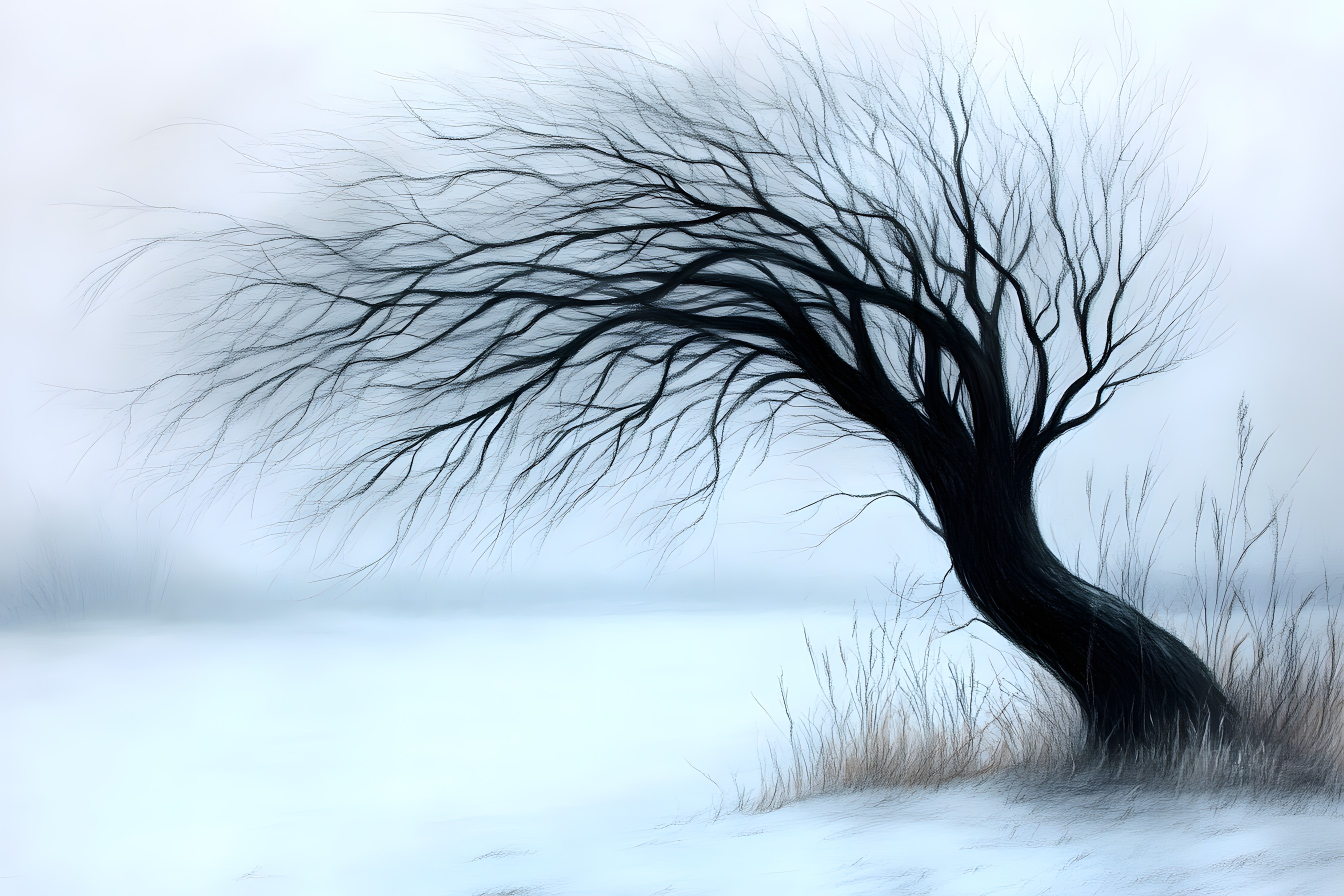 Branch, atmospheric phenomenon, Twig, Winter, Monochrome photography, Trunk, Black and white, Woody plant, Snow, Fog, Freezing, Wind, Mist, Precipitation