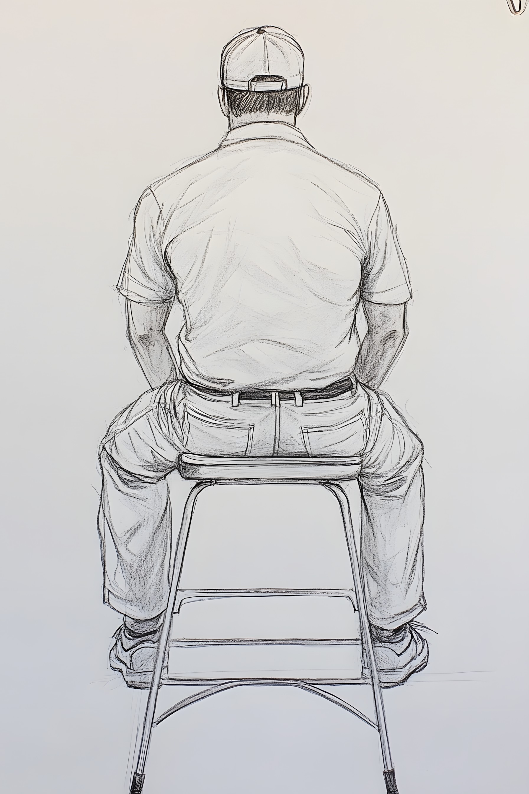 White, Leg, Drawing, Knee, Elbow, Sitting, Sketch, Illustration, Figure drawing, Line art, Design, Chair, Armrest, Foot