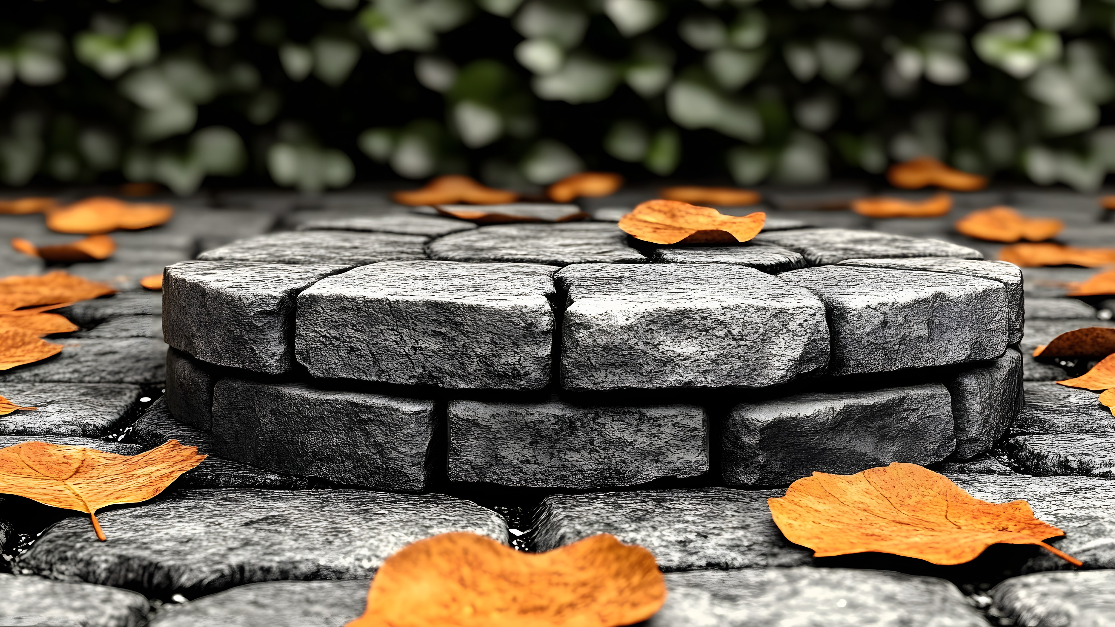 Cobblestone, Stone wall, Still life photography, Autumn