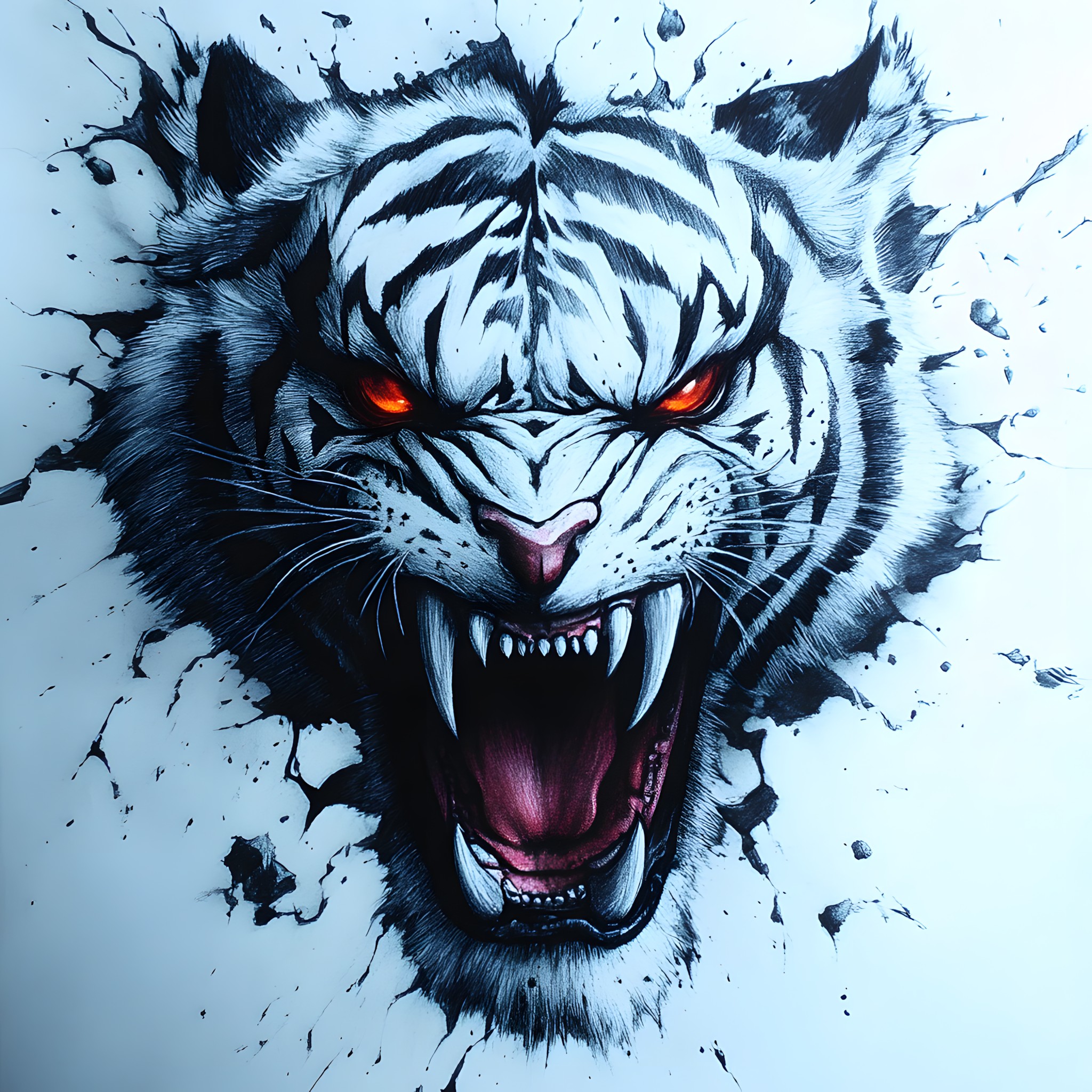 Felidae, Tiger, Tooth, Roar, Bengal tiger, Carnivores, Panthera, Snout, Siberian Tiger, Whiskers, Fang, Graphics, Graphic design, Line art, Sticker