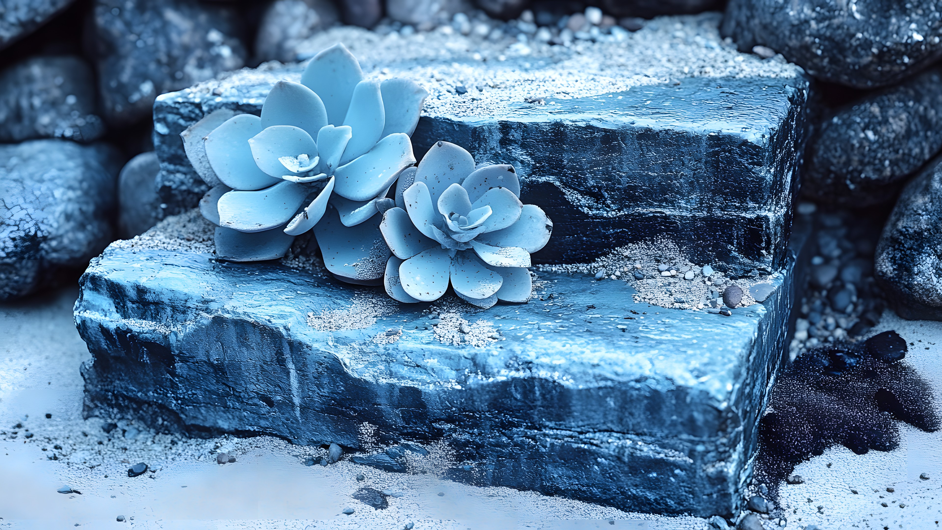 Blue, Petal, Natural material, Macro photography, Pebble, Stonecrops, Echeveria, Succulent plant