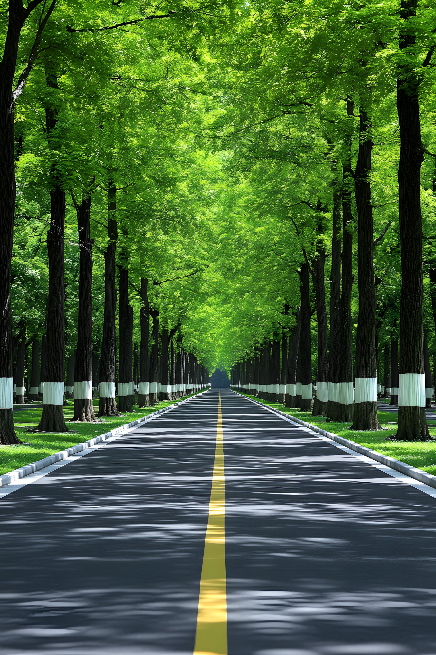 Leaf, Thoroughfare, Trunk, Lane, Tar, Symmetry, Woodland, Grove, Shadow, Walkway, Path, Highway