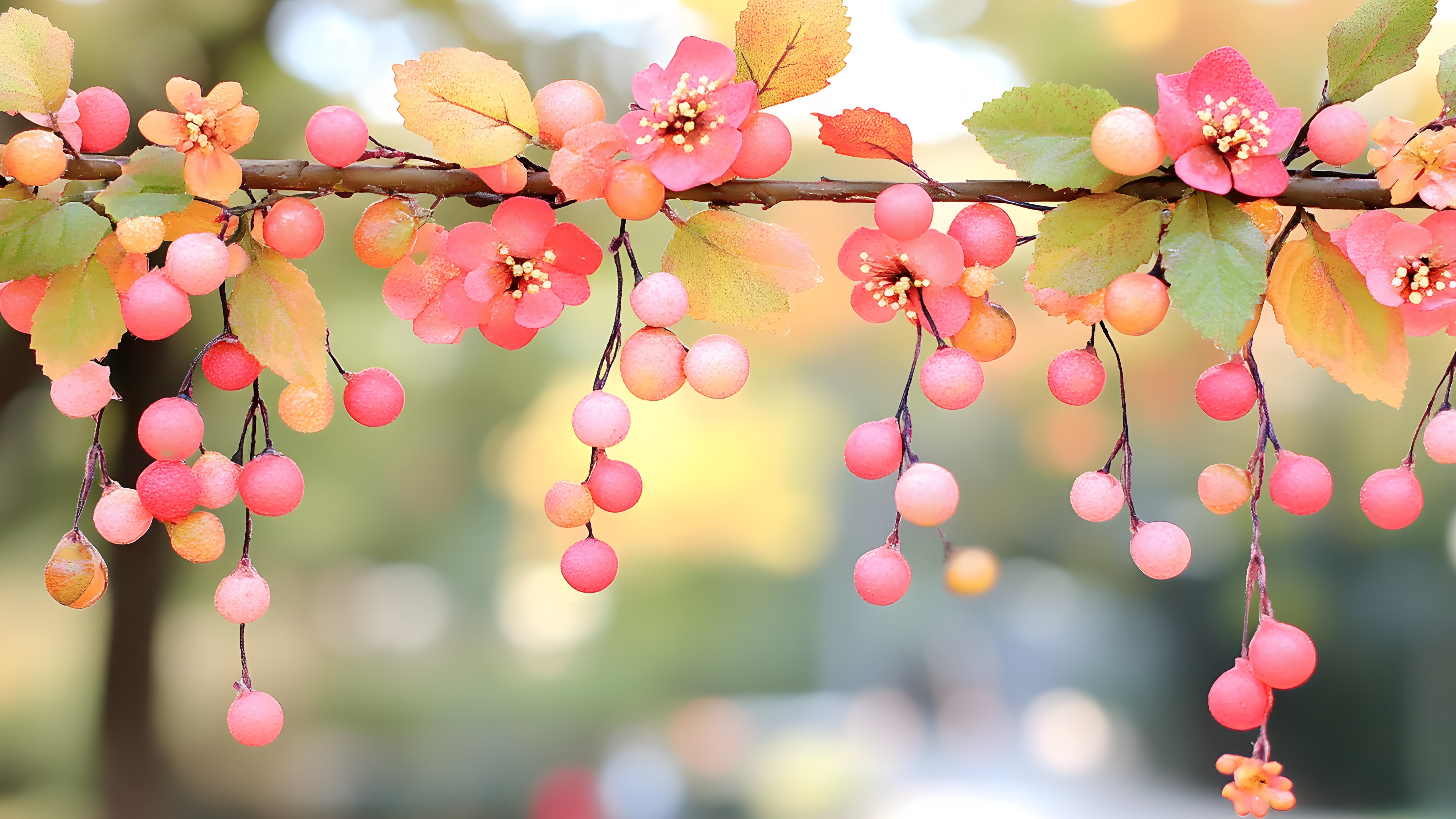 Branch, Flower, Red, Yellow, Twig, Pink, Spring, Petal, Blossom, Plant stem, Mountain-ash, Macro photography, Apples, Rose family, Prunus