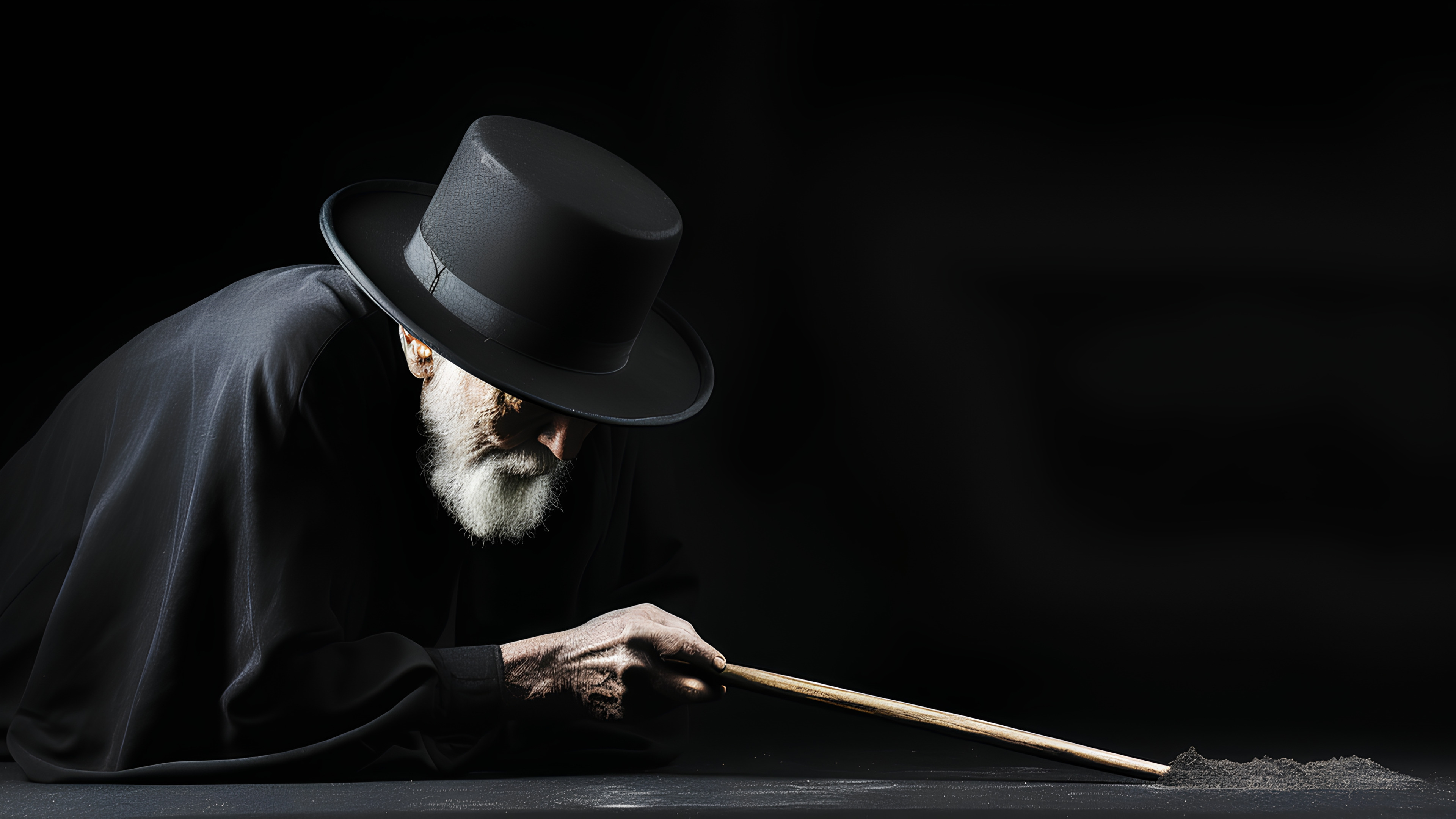 Hat, Sun hat, Fedora, Flash photography, Beard, Event, Entertainment, Darkness, Musical instrument accessory, Musical instrument, Costume hat, Worried, Formal wear, Sitting, Facial hair, Music