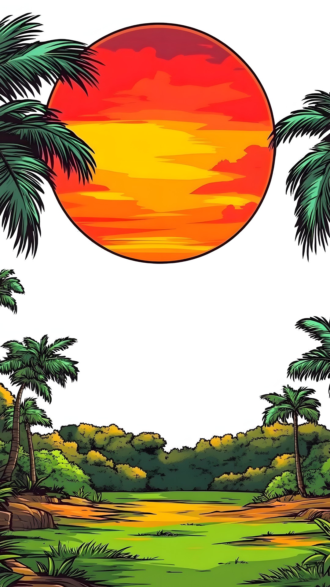 Orange, Palm trees, Graphics, Red sky at morning, Clip art