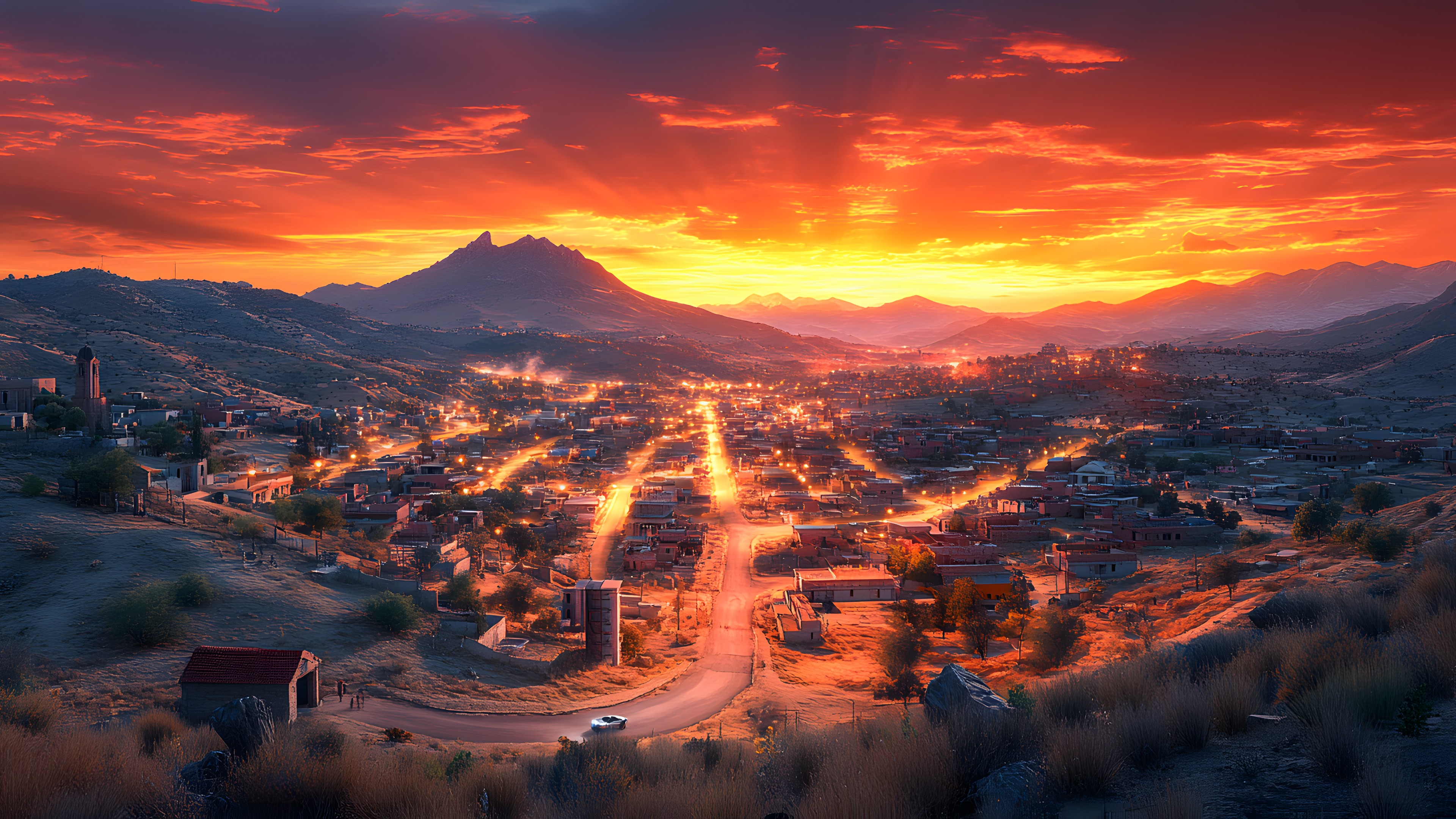 Mountainous landforms, Cloud, Afterglow, Nature, Mountain, Horizon, Orange, Hill, Dusk, Sunset, Landscape, Sunrise, Highland, Mountain range, Red sky at morning, Evening, geological phenomenon, Sunlight, Valley, Morning