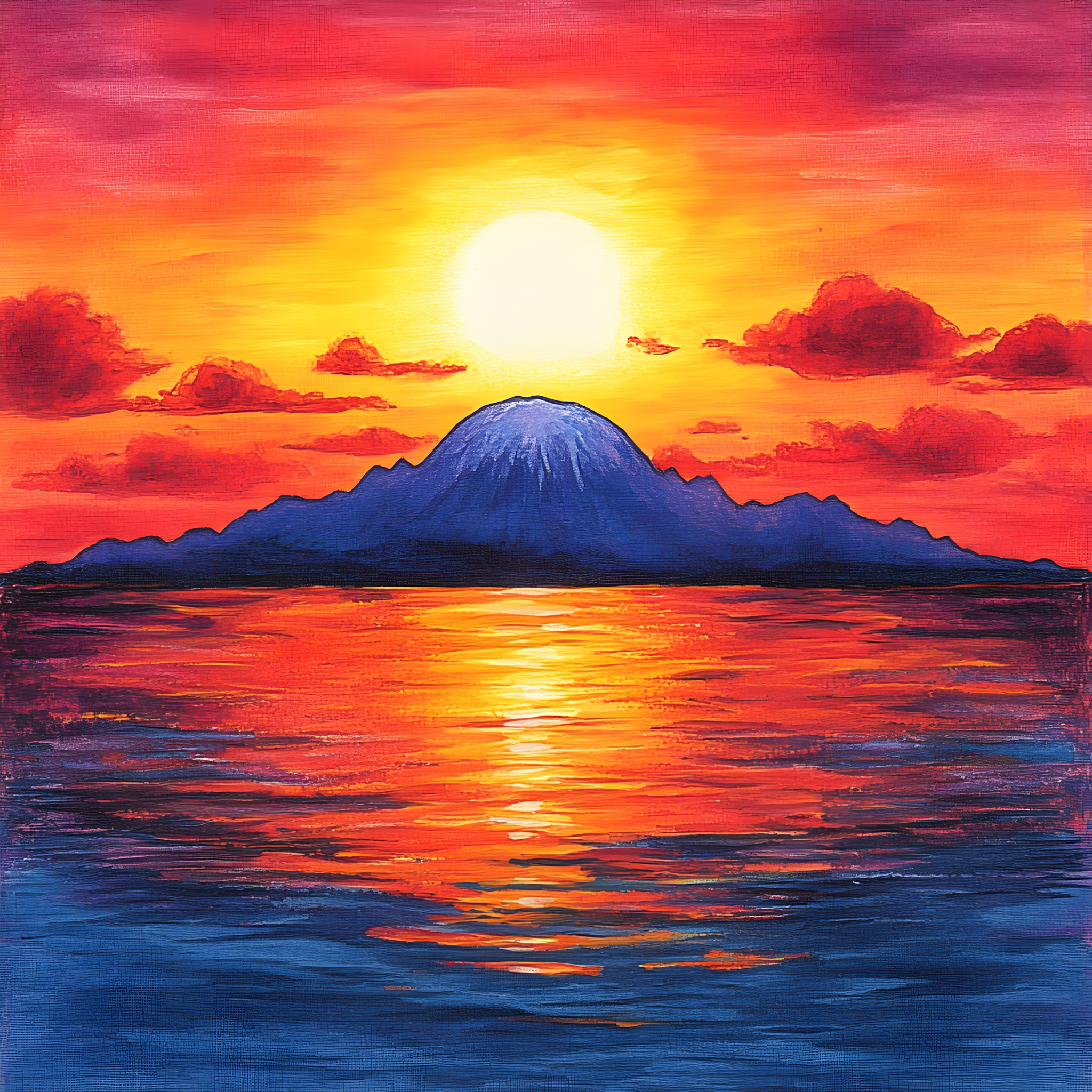 Orange, Red sky at morning, Afterglow, Watercolor painting, Art Paint, Painting, Sunset, Sunrise, Paint, Acrylic paint, Modern art, Volcanic landform, Dawn, Evening, Dusk, Volcano