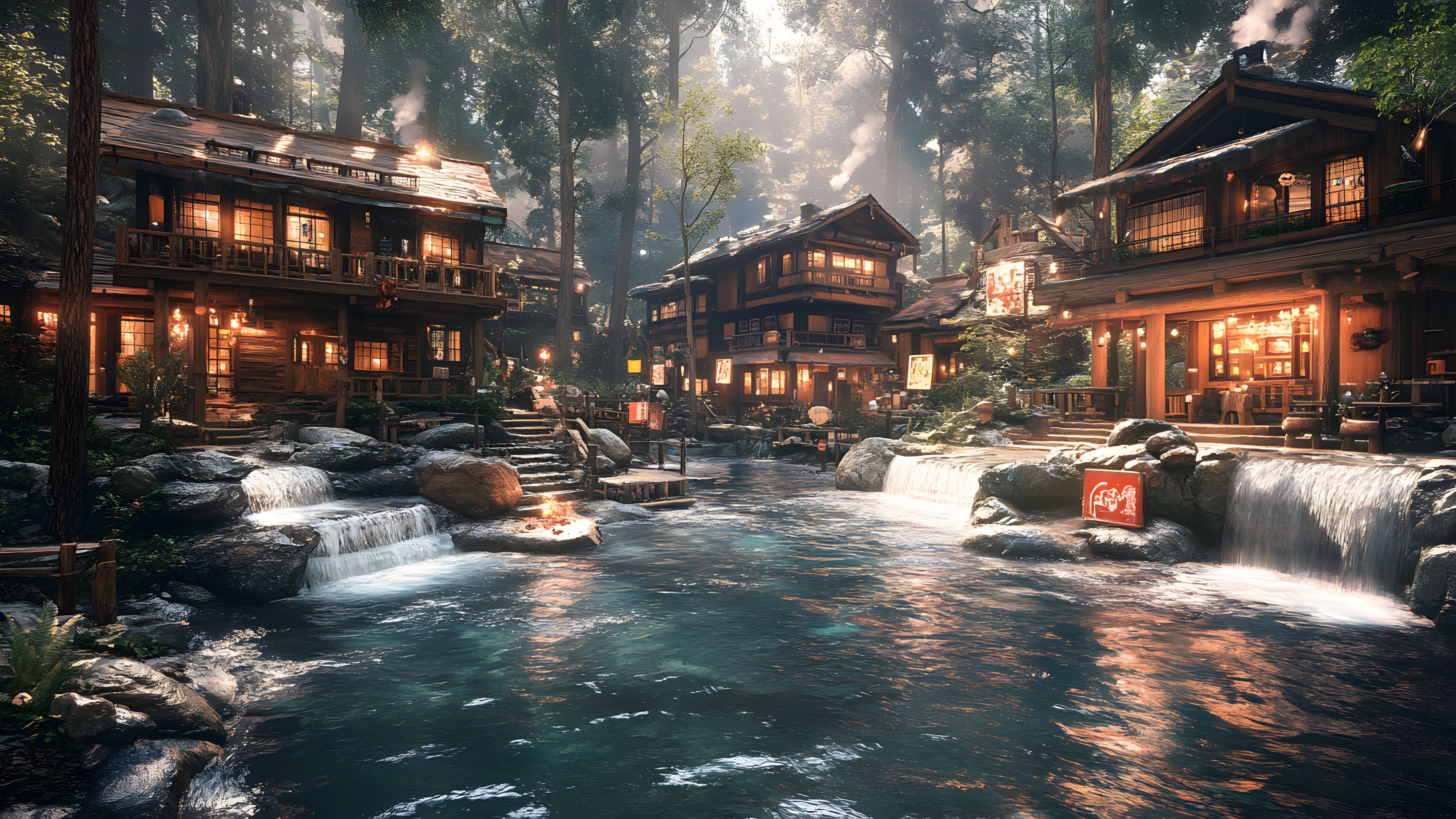 River, Stream, Evening, PC game, Night, Video Game Software, Water feature, Eco hotel