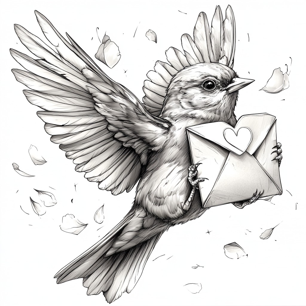 Head, Bird, Arm, Eye, Beak, Feather, Mythical creature, Gesture, Art, Wing, Font, Tail, Fictional character, Plant, Drawing, Illustration, Coloring book, Supernatural creature, Painting, Monochrome