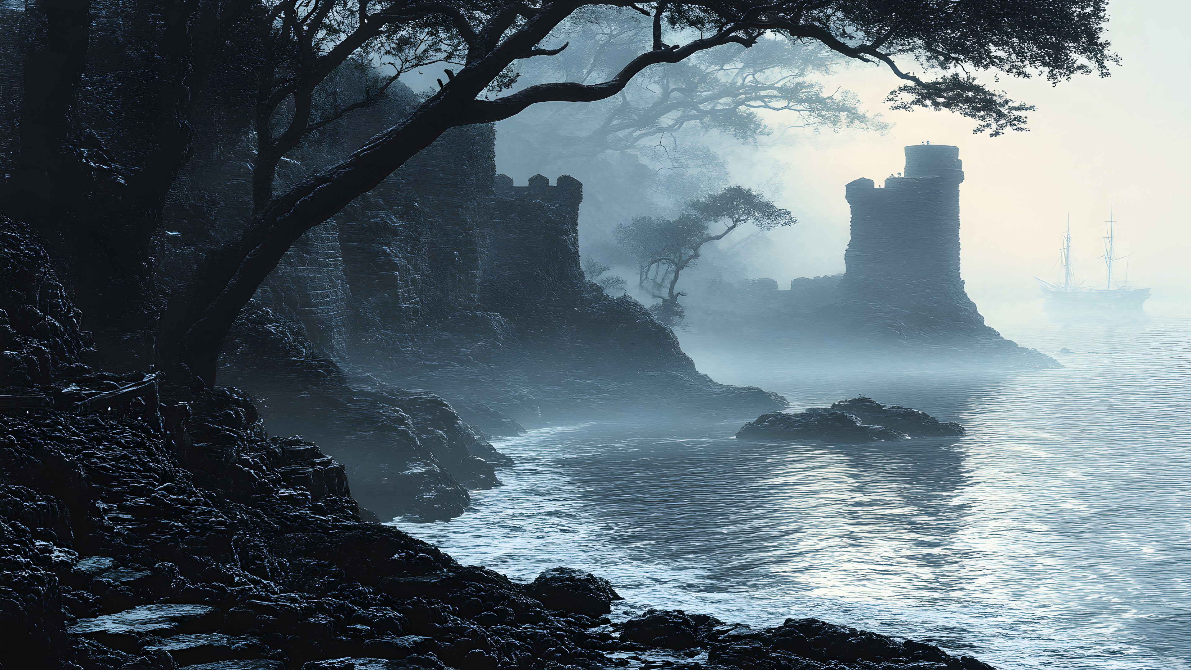 atmospheric phenomenon, Mist, Fog, Sea, Ocean, Haze, Wind, Headland, Evening, Cliff