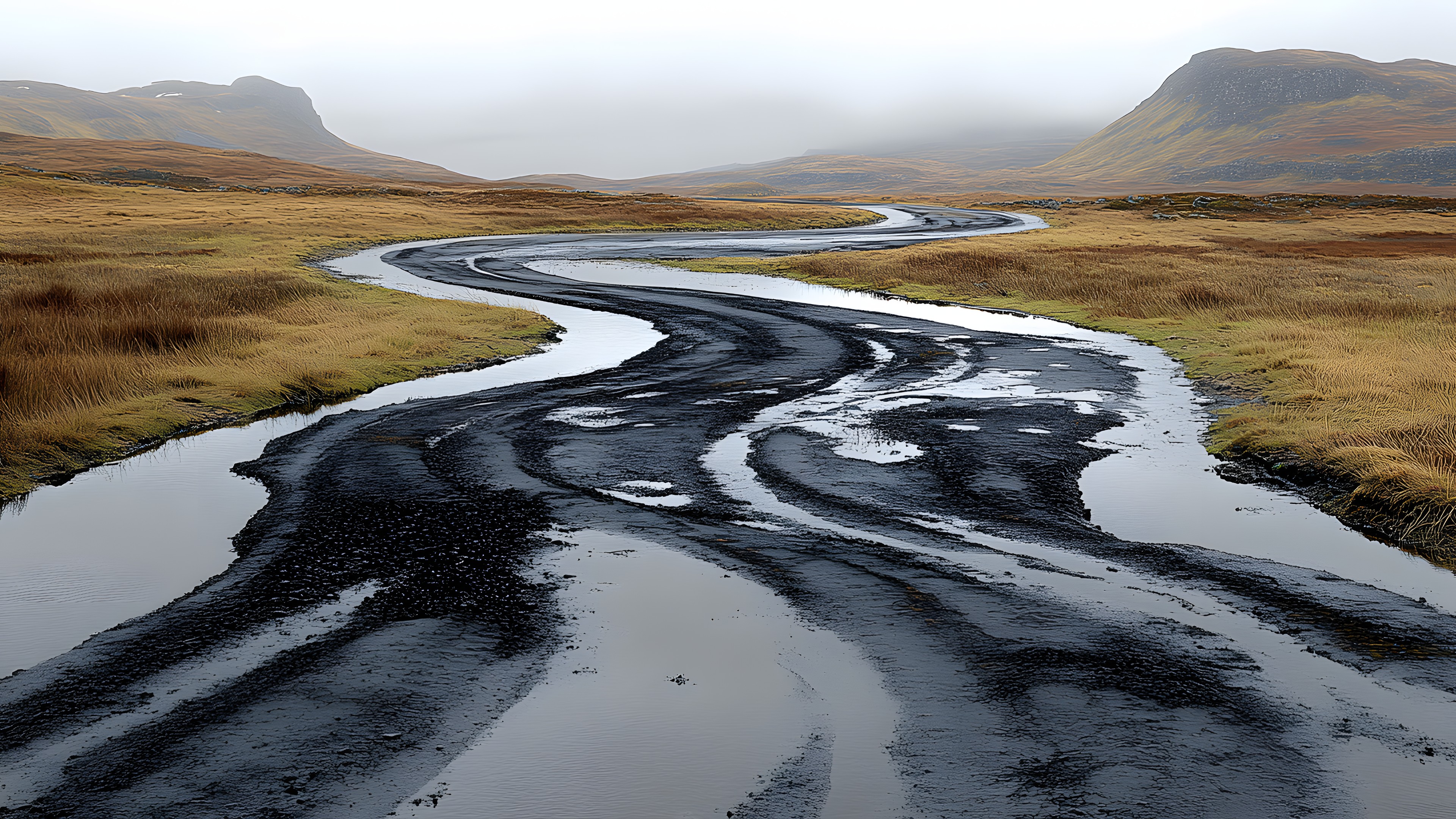 Watercourse, Landscape, Reflection, Stream, Valley, Channel, River, Wetland, Fell, Fluvial landforms of streams, Creek, Loch, Tidal marsh, Reservoir, Riparian zone, Lake District, Mountain river, Drainage basin, Lacustrine plain, Tundra