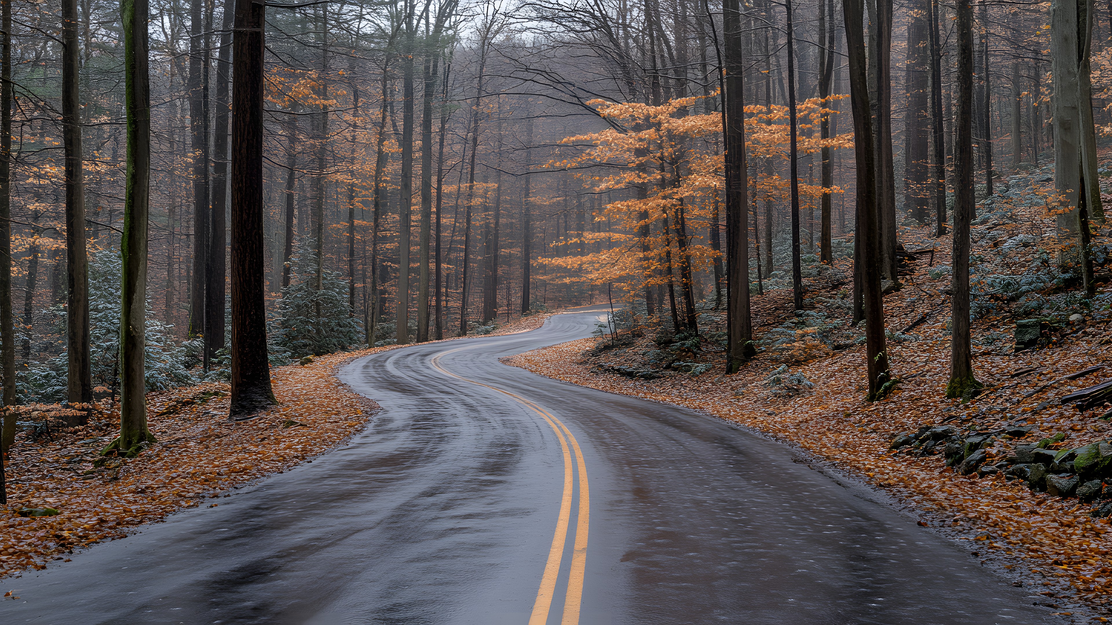 Brown, Ecoregion, Plant, Natural landscape, Road surface, Infrastructure, Wood, Trunk, Tree, Branch, Twig, Larch, Asphalt, Vegetation, Thoroughfare, Atmospheric phenomenon, Line, Landscape, Grass, Rural area