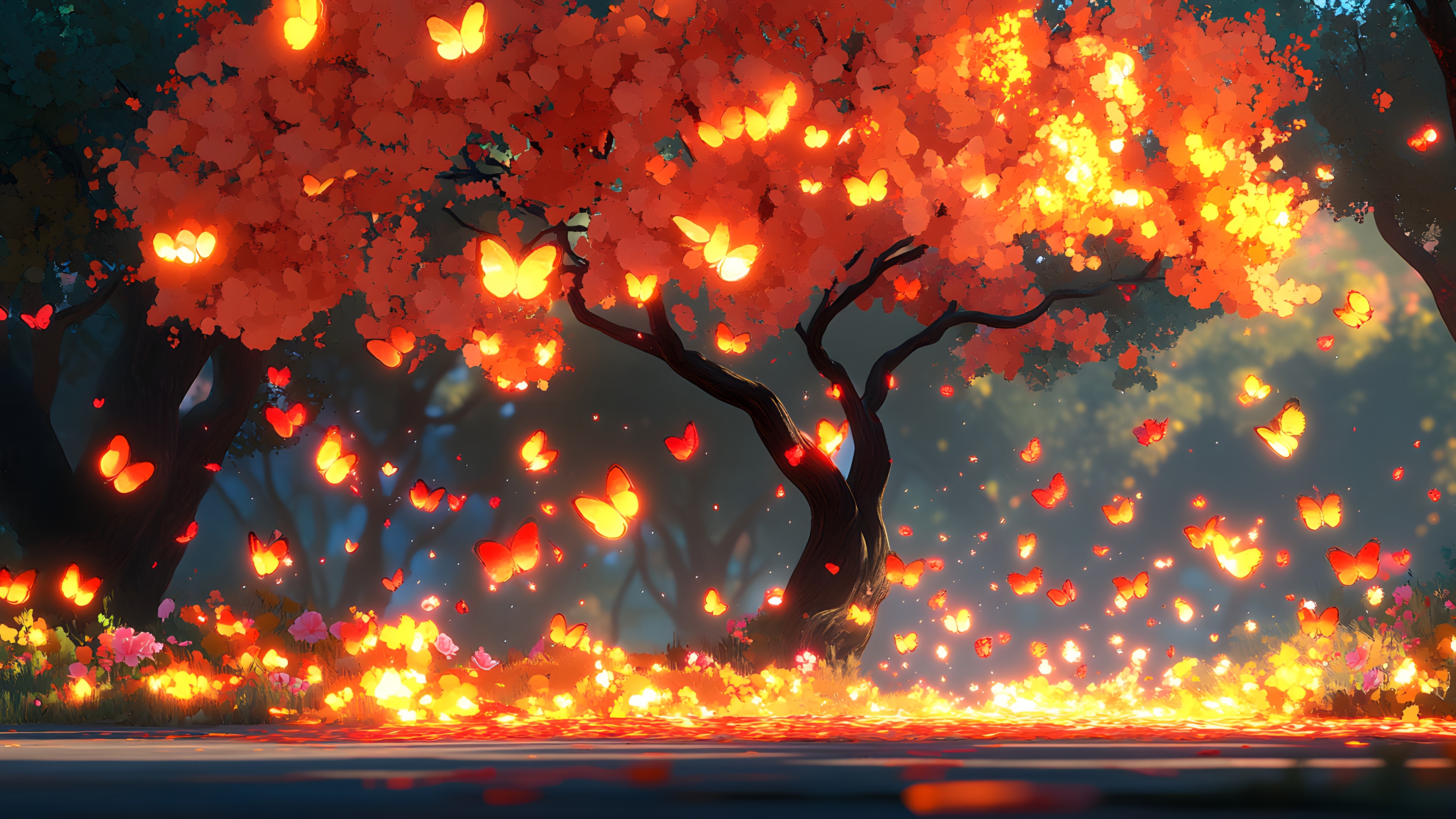 Red, Orange, Autumn, Heat, Night, Animation, Fire, Maple