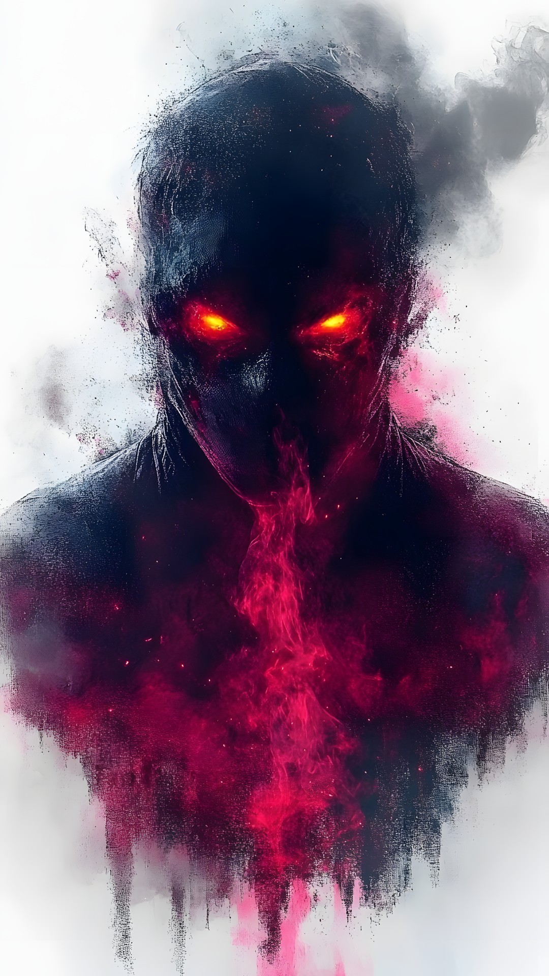 Red, Fictional character, Supervillain, Graphics, Demon, Graphic design, Mask, Smoke, Supernatural creature, Animation