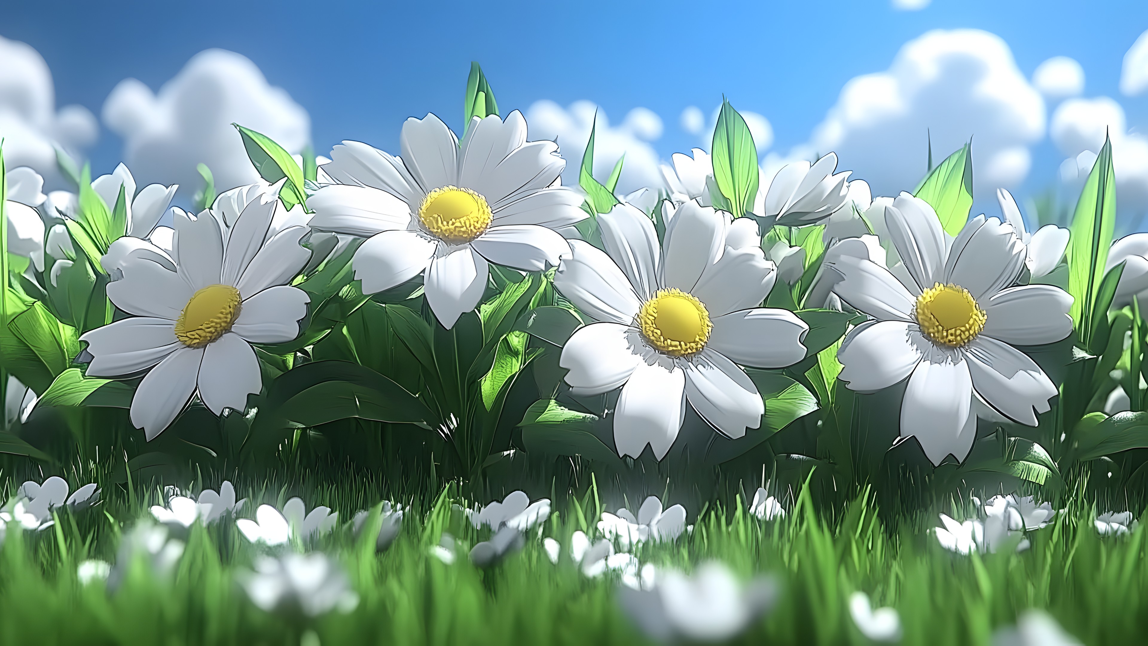 Flower, Petal, Spring, Meadow, Animation, Herbaceous plant, Wildflower, Bellis, Marguerite daisy, Daisy family, Roman chamomile, Oxeye daisy, Common daisy, Perennial plant, Chamomile
