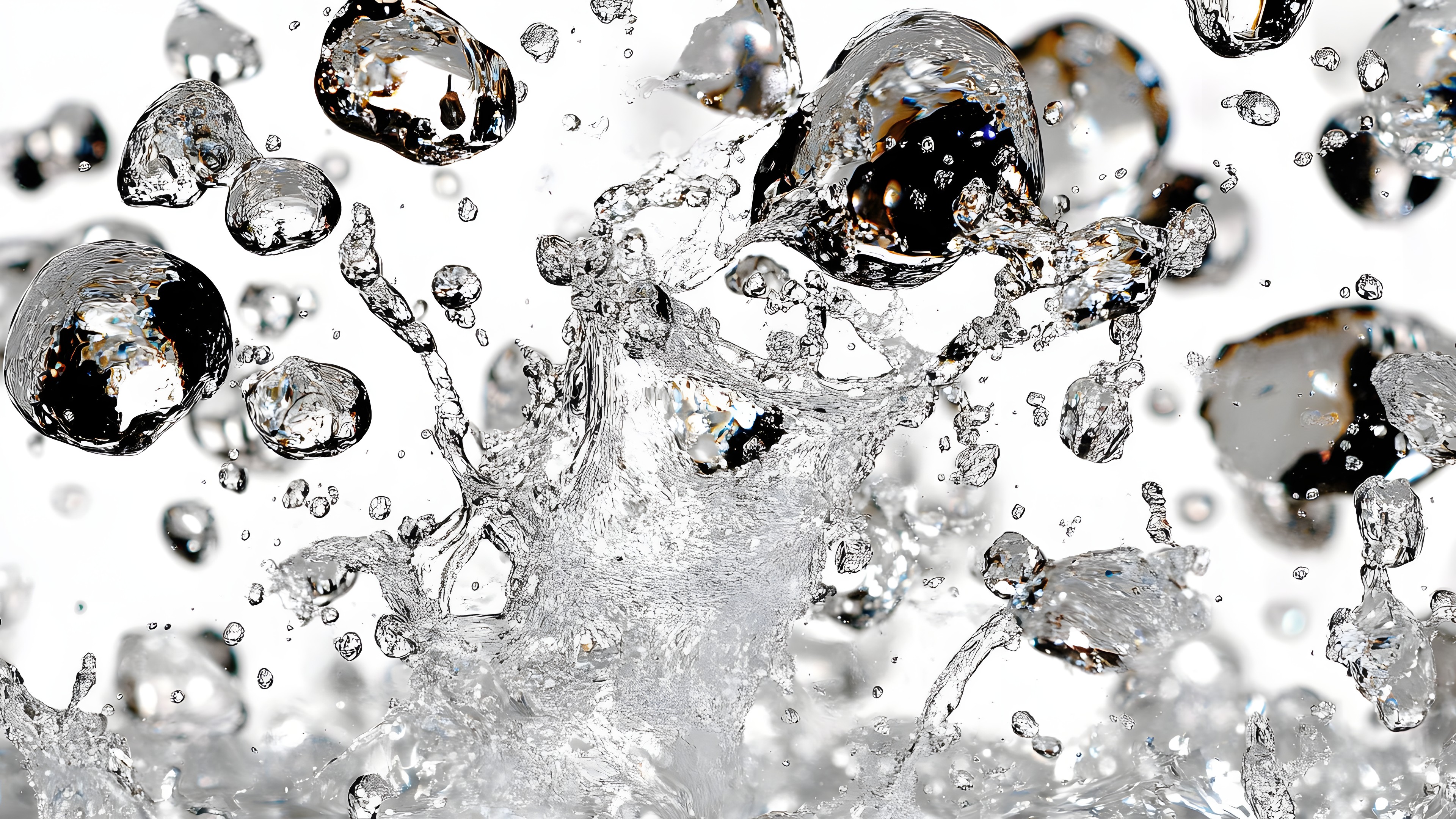 Fluid, Liquid, Close-up, Bubble, Silver, Monochrome, Black and white, Macro photography, Glass, Drop, Sphere, Still life photography