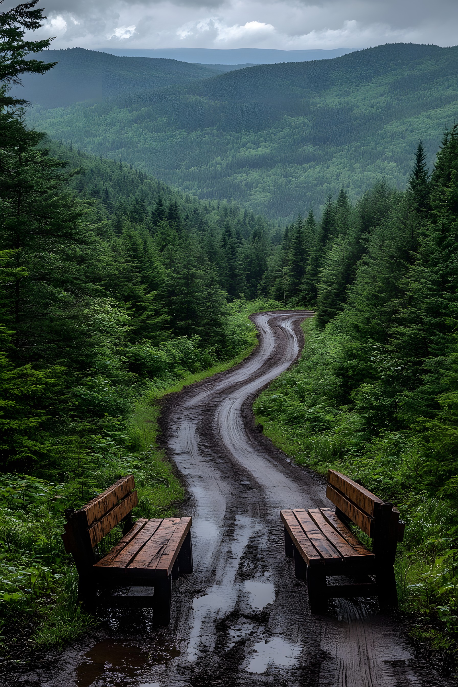 Tree, Nature, Green, Natural landscape, Forest, Road, atmospheric phenomenon, Landscape, Wilderness, Spruce-fir forests, Thoroughfare, Trail, Jungle, Walkway, Old-growth forest, Larch, Woodland, Tropical and subtropical coniferous forests, Conifers, Valley