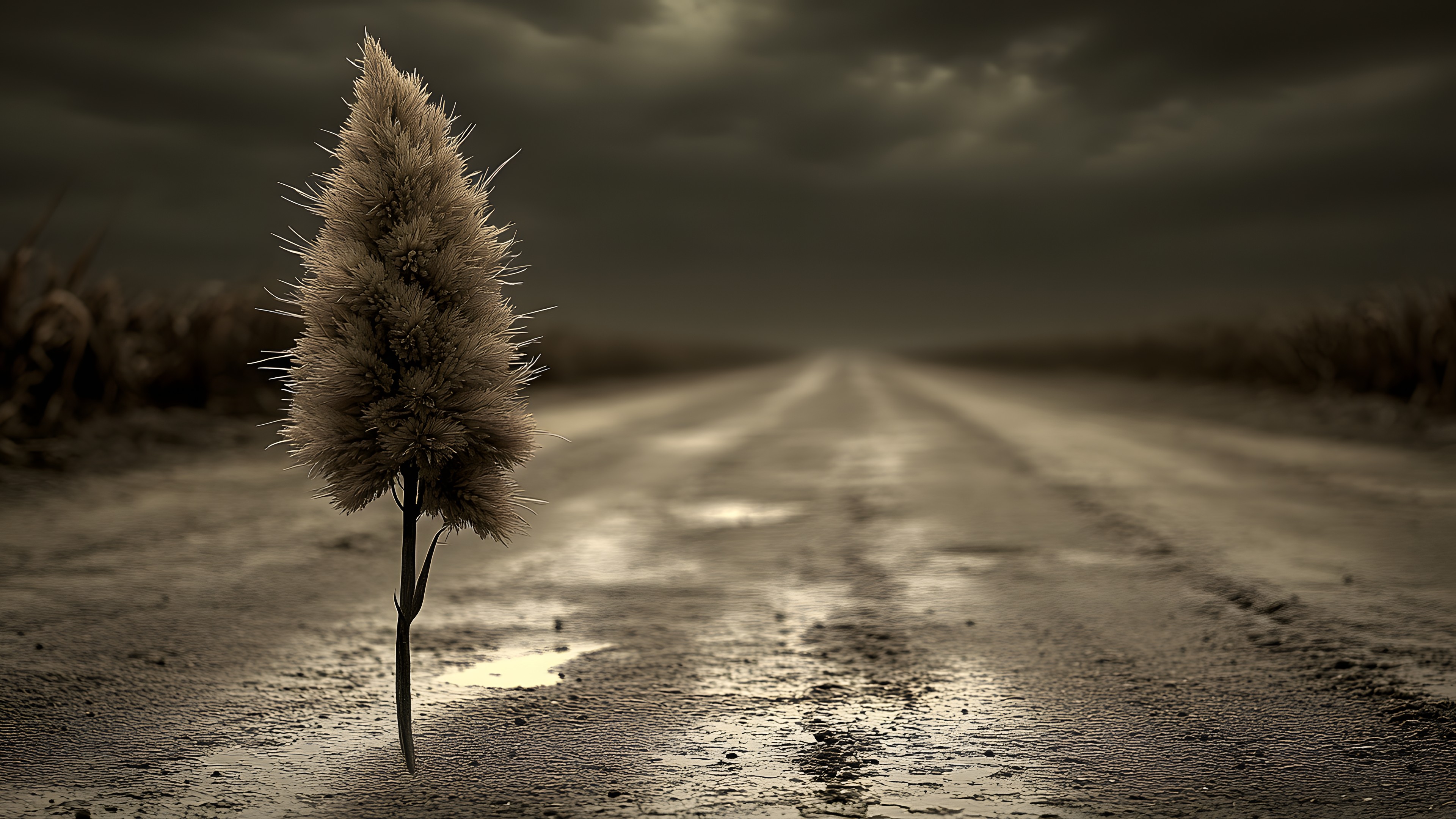 Monochrome, Wind, Evening, Conifers, Agriculture, Sedges