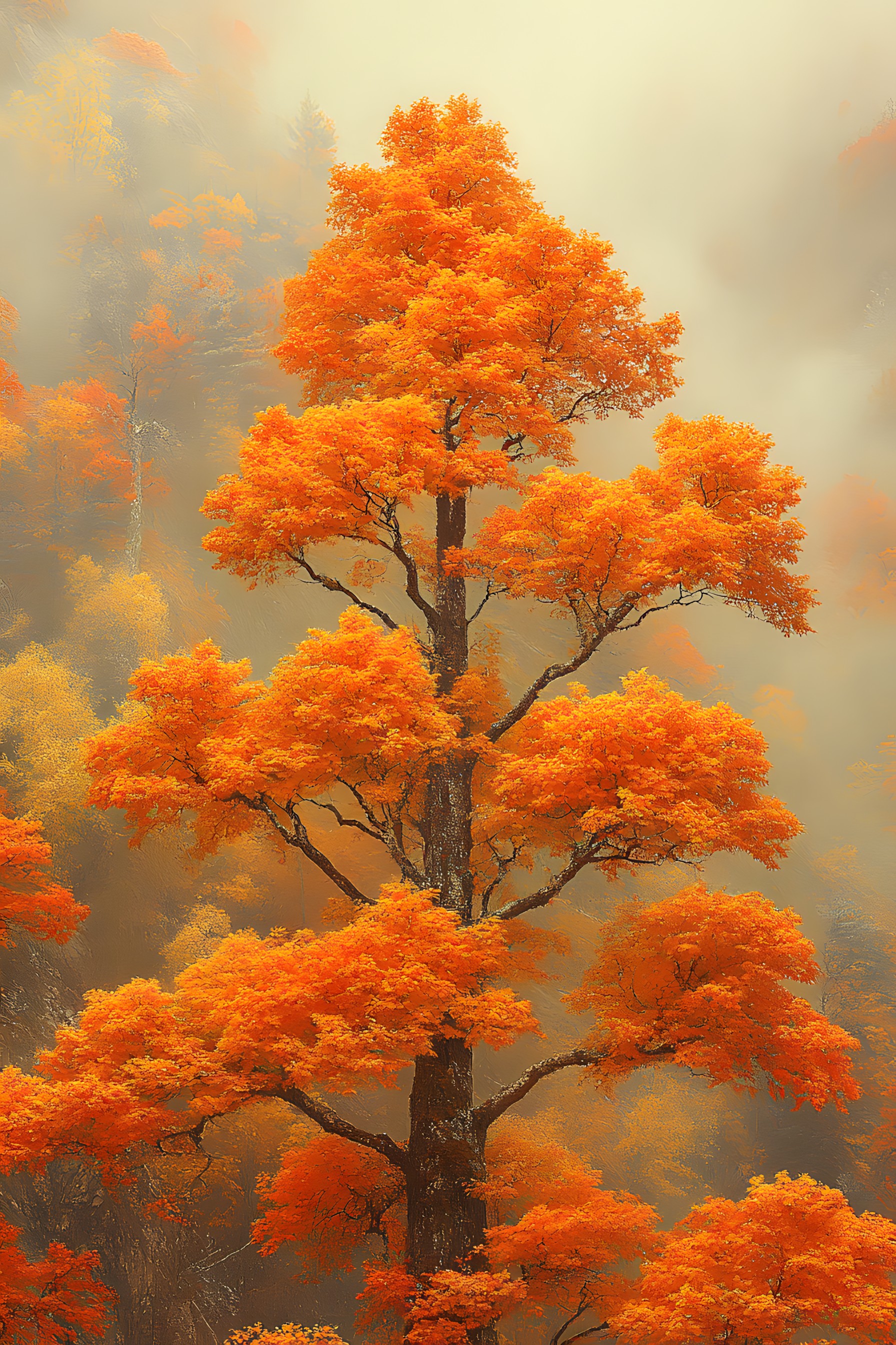 Orange, Branch, Yellow, Twig, Trunk, Woody plant, Autumn, Temperate broadleaf and mixed forest, Maple, Northern hardwood forest