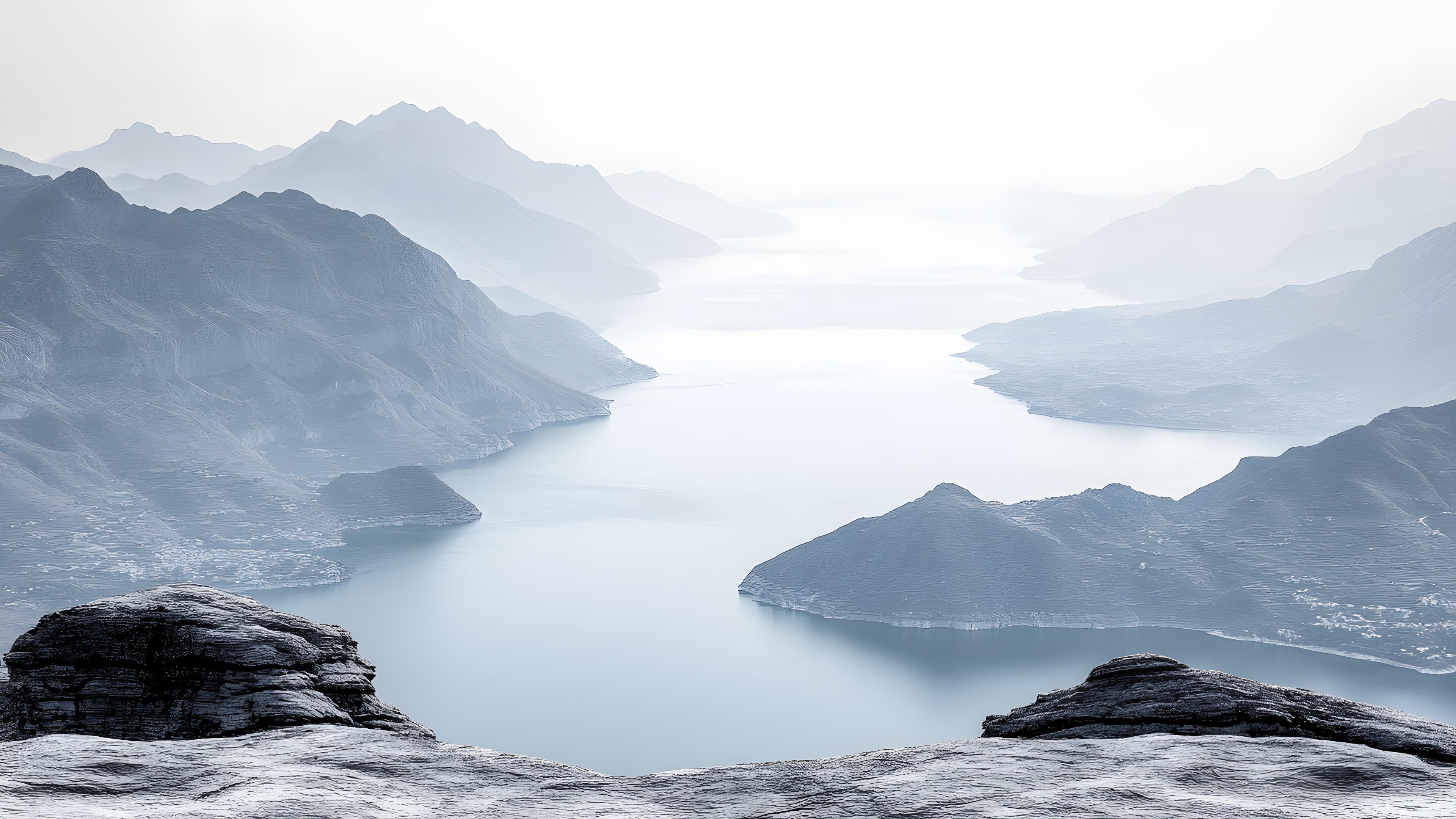 Mountain, Mountainous landforms, Water, atmospheric phenomenon, Fog, Natural landscape, Mist, Highland, Mountain range, Hill, Terrain, Hill station, Wilderness, Haze, Headland, Geological formation, Valley, Lake, Cliff, Morning