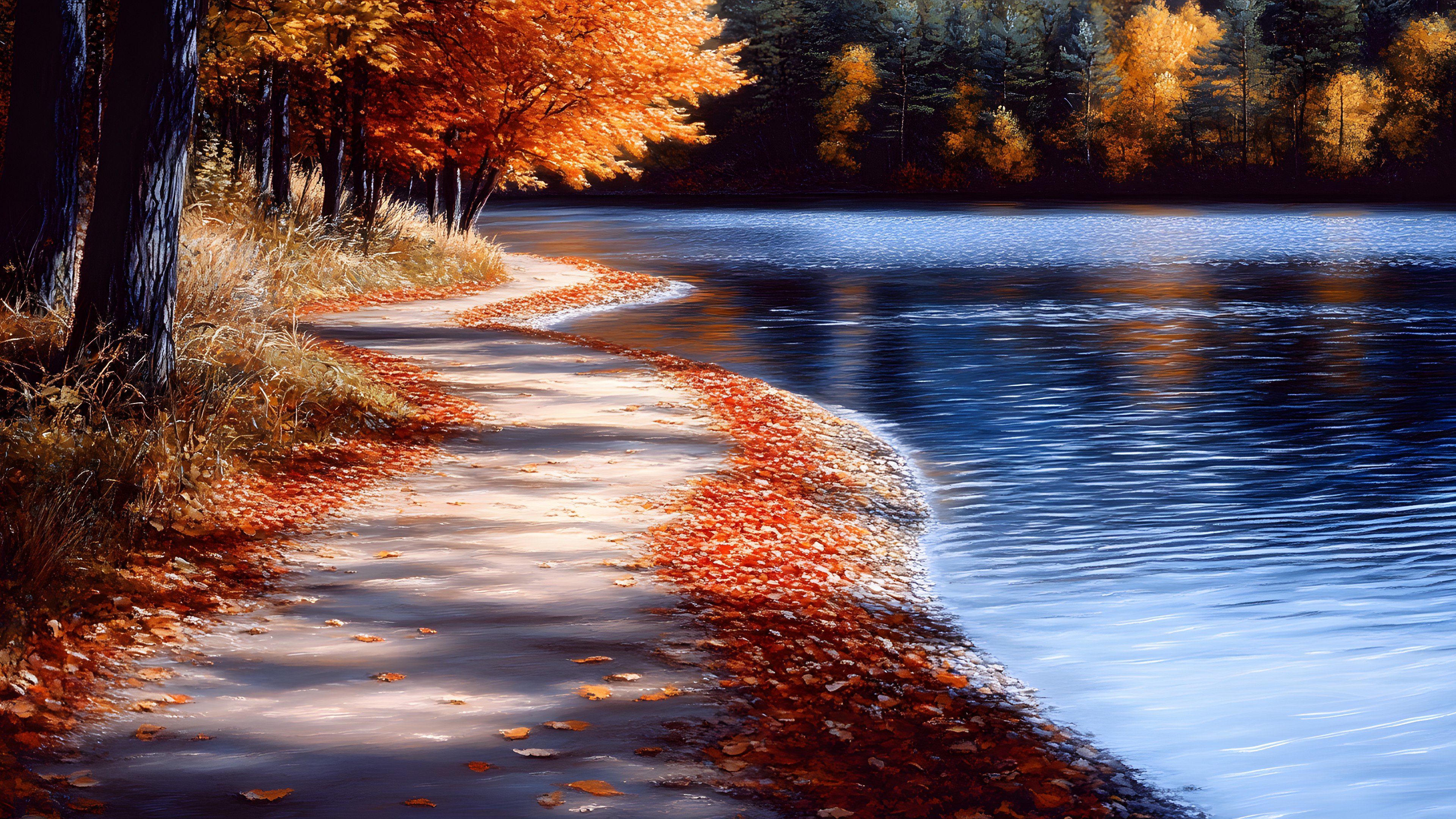 Water, Nature, Yellow, Orange, Natural landscape, Reflection, Autumn, Bank, River, Fluvial landforms of streams, Sunlight, Forest, Lake, Twig, Stream, Loch, Evening, Lake District, Maple, Bayou