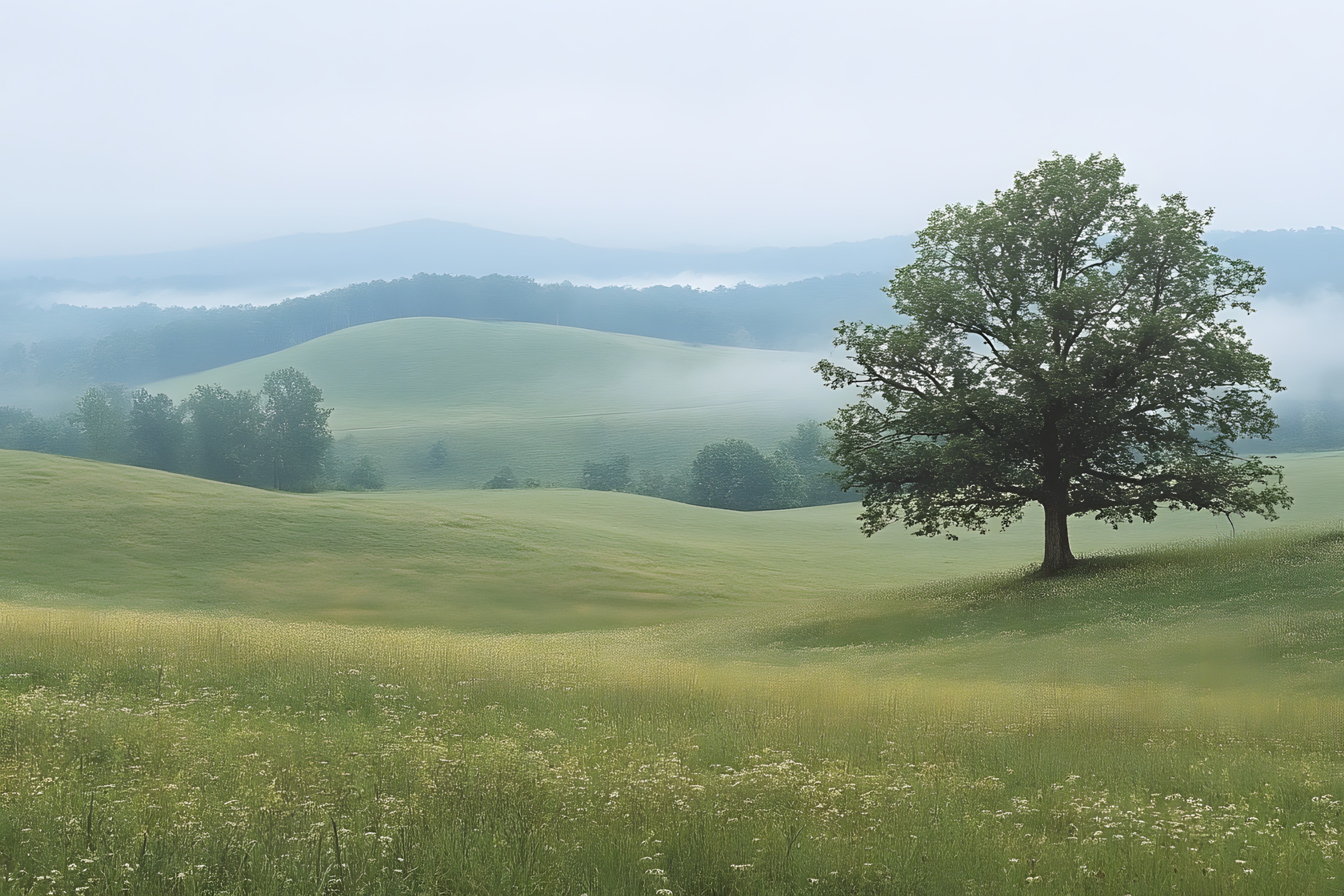 Green, Grass, Natural environment, atmospheric phenomenon, Hill, Grassland, Natural landscape, Ecoregion, Plain, Land lot, Pasture, Field, Mist, Meadow, Grasses, Hill station, Fog, Prairie, Morning, Haze