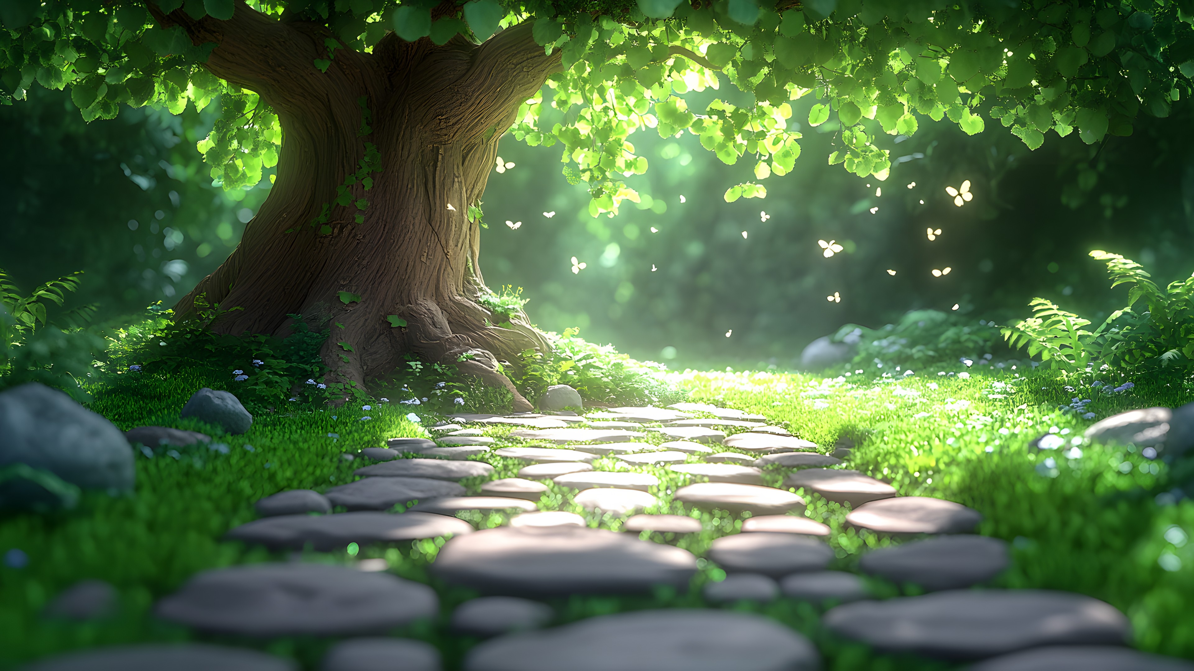 Nature, Green, Forest, Woody plant, Garden, Jungle, Old-growth forest, Animation, Lawn ornament