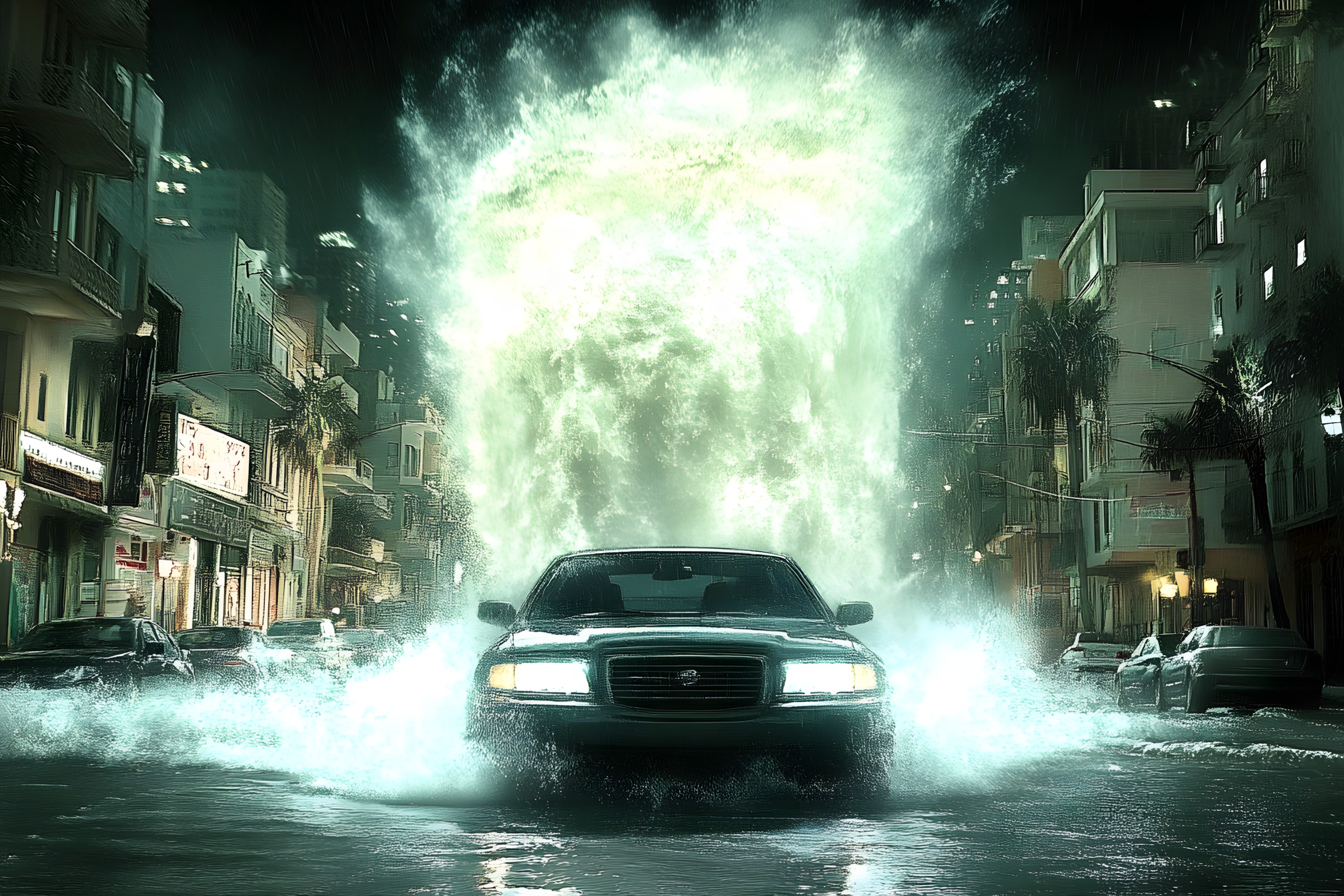 Car, Smoke, Automotive lighting, Storm, Headlamp, Night, Fire, Drifting, Sedan, PC game, Kit car, Digital compositing, Explosion