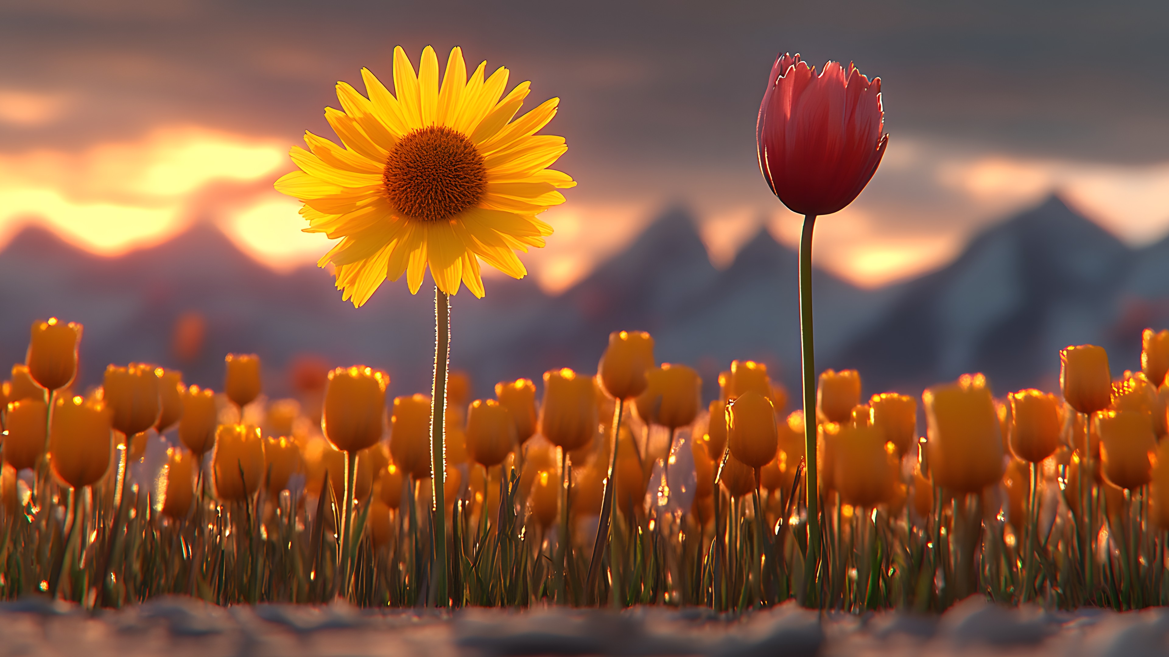 Flower, Petal, Yellow, Red, Plants, Orange, Flowering plant, Close-up, Spring, Morning, Sunlight, Field, Plant stem, Wildflower, Meadow, Macro photography, Pedicel, Herbaceous plant, Evening, Tulip