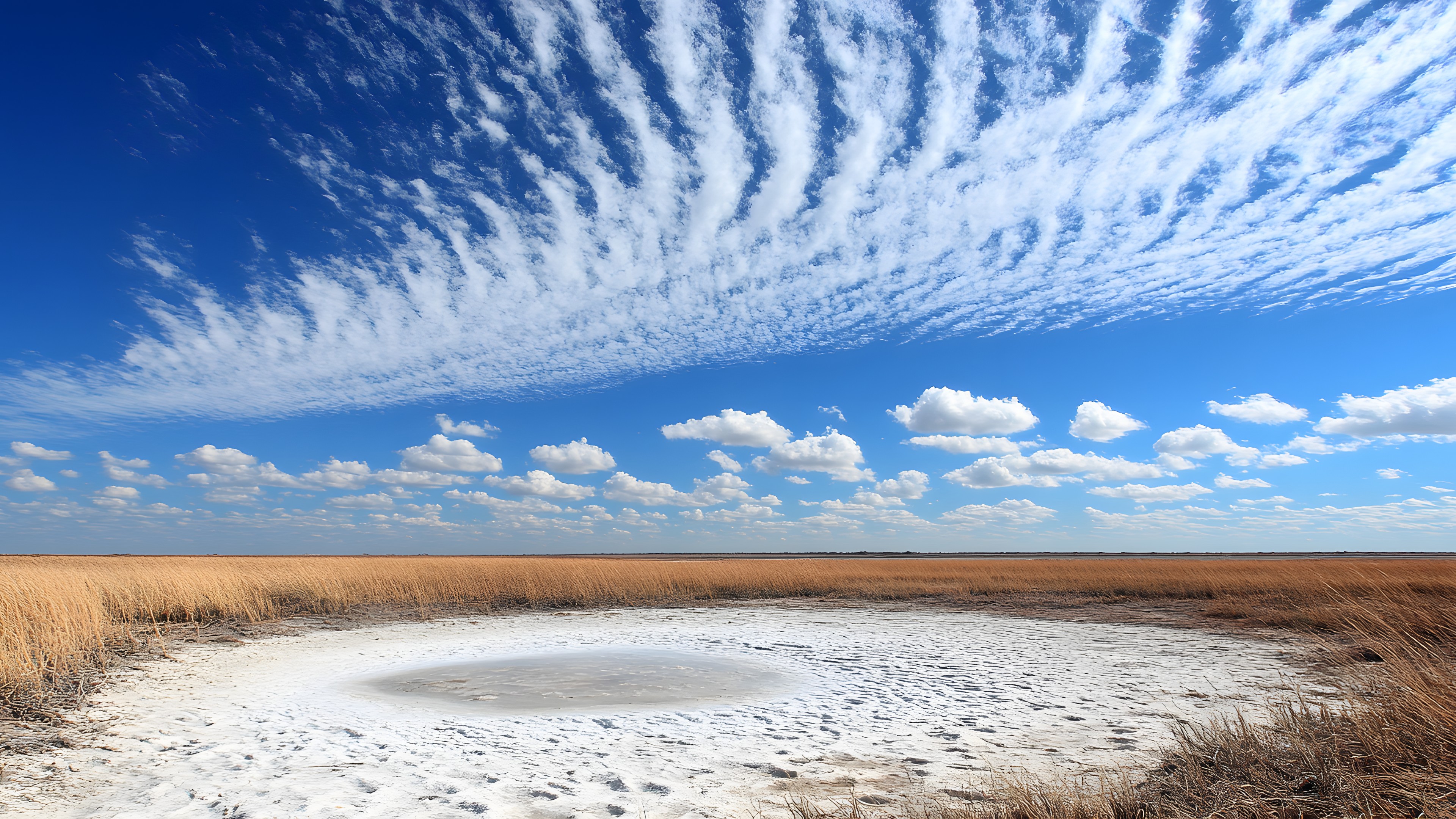 Blue, Cloud, Horizon, Ecoregion, Plain, Cumulus, Marsh, Steppe, Field, Wetland, Prairie, Meteorological phenomenon, Tundra, Tidal marsh, Salt marsh, Bog, Savanna, Lacustrine plain, Fen, Freshwater marsh