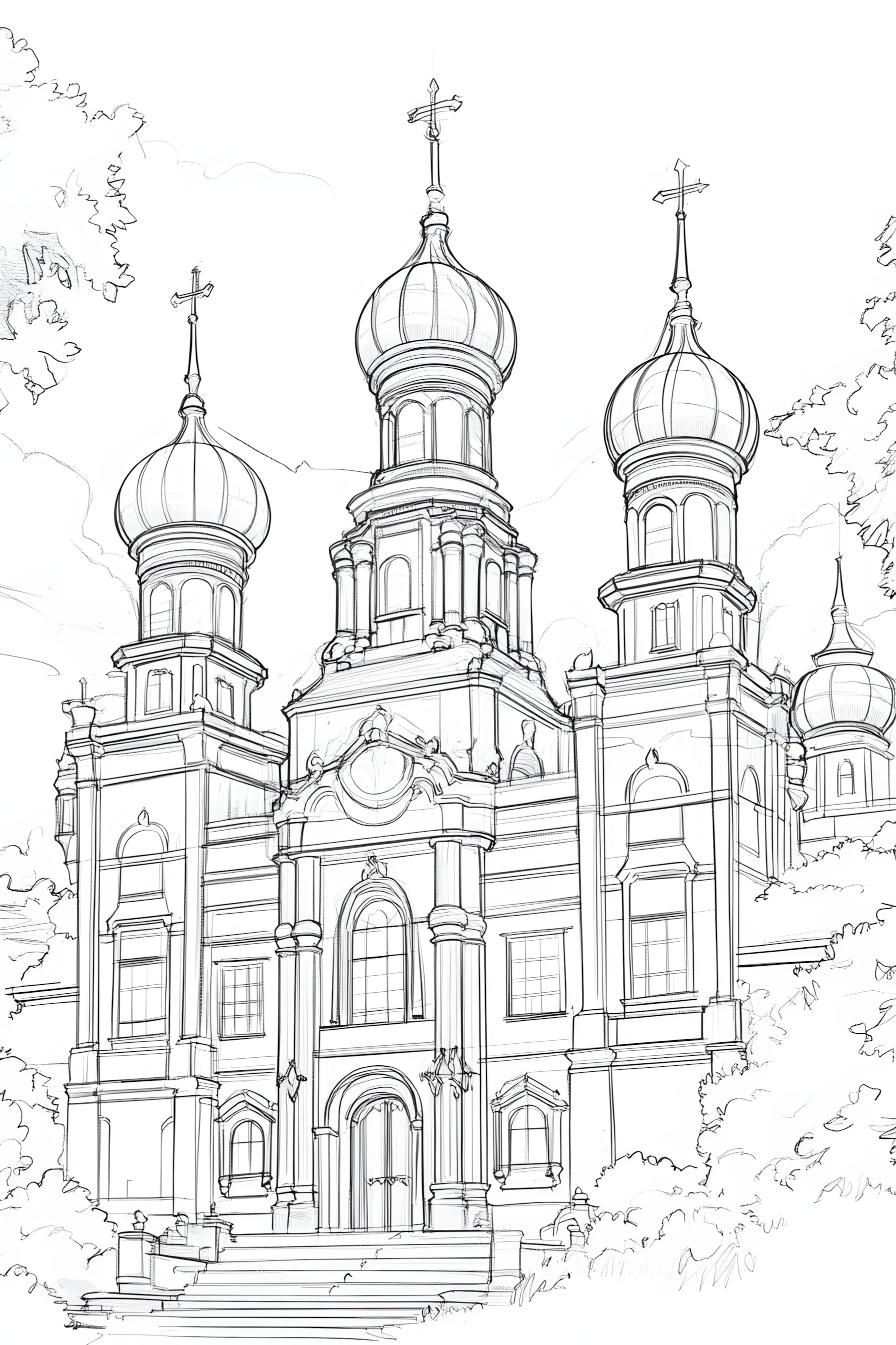 Line art, Coloring book, Symmetry, Byzantine architecture, Turret, Dome, Cathedral, Cross