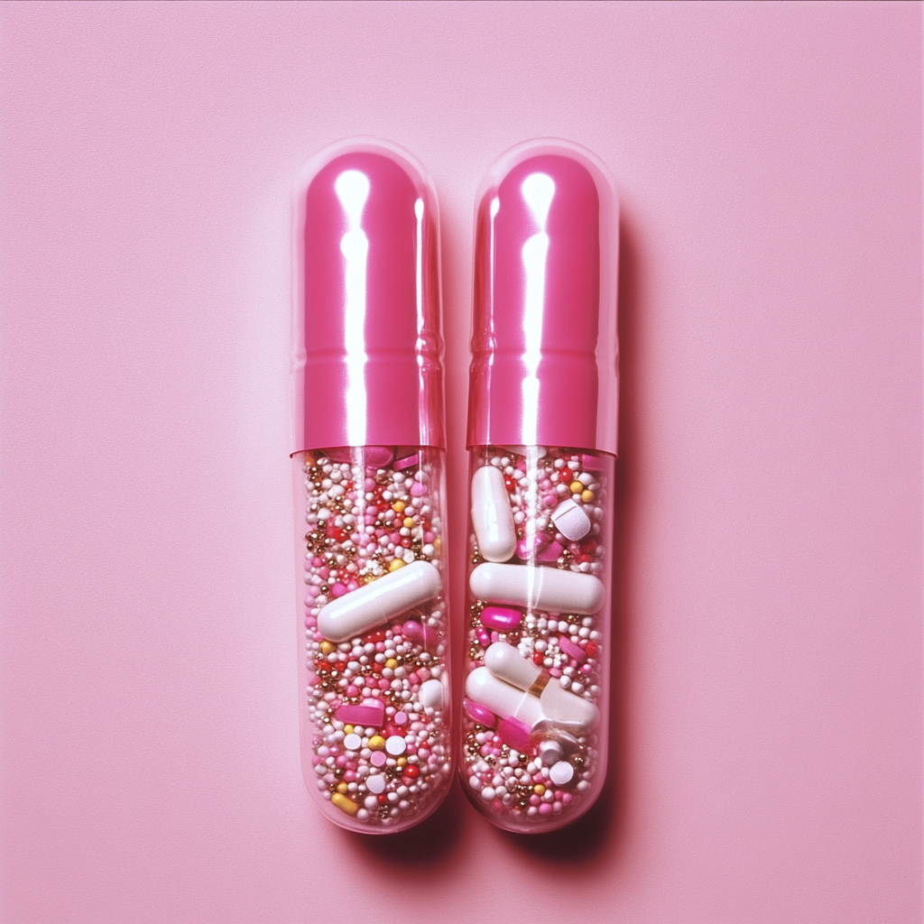 Pink, Cosmetics, Personal care, Lipstick, Pill, Lip Care, Plastic, Capsule, Lip gloss, Pharmaceutical drug, Medicine