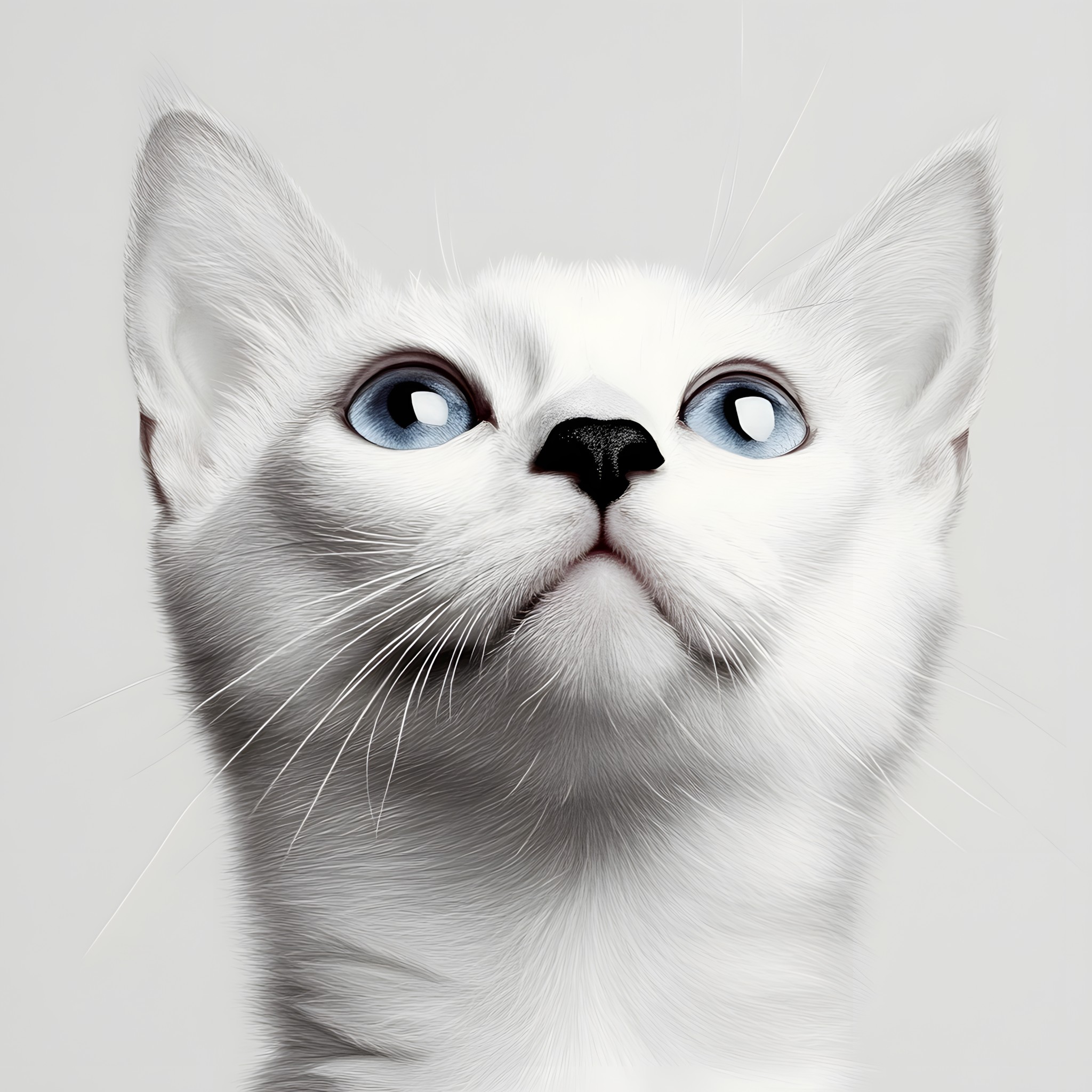 Cat, White, Felinae, Felidae, Vertebrate, Whiskers, Facial expression, Snout, Grey, Ojos Azules, Khao Manee, Fur, Kitten, Domestic short-haired cat