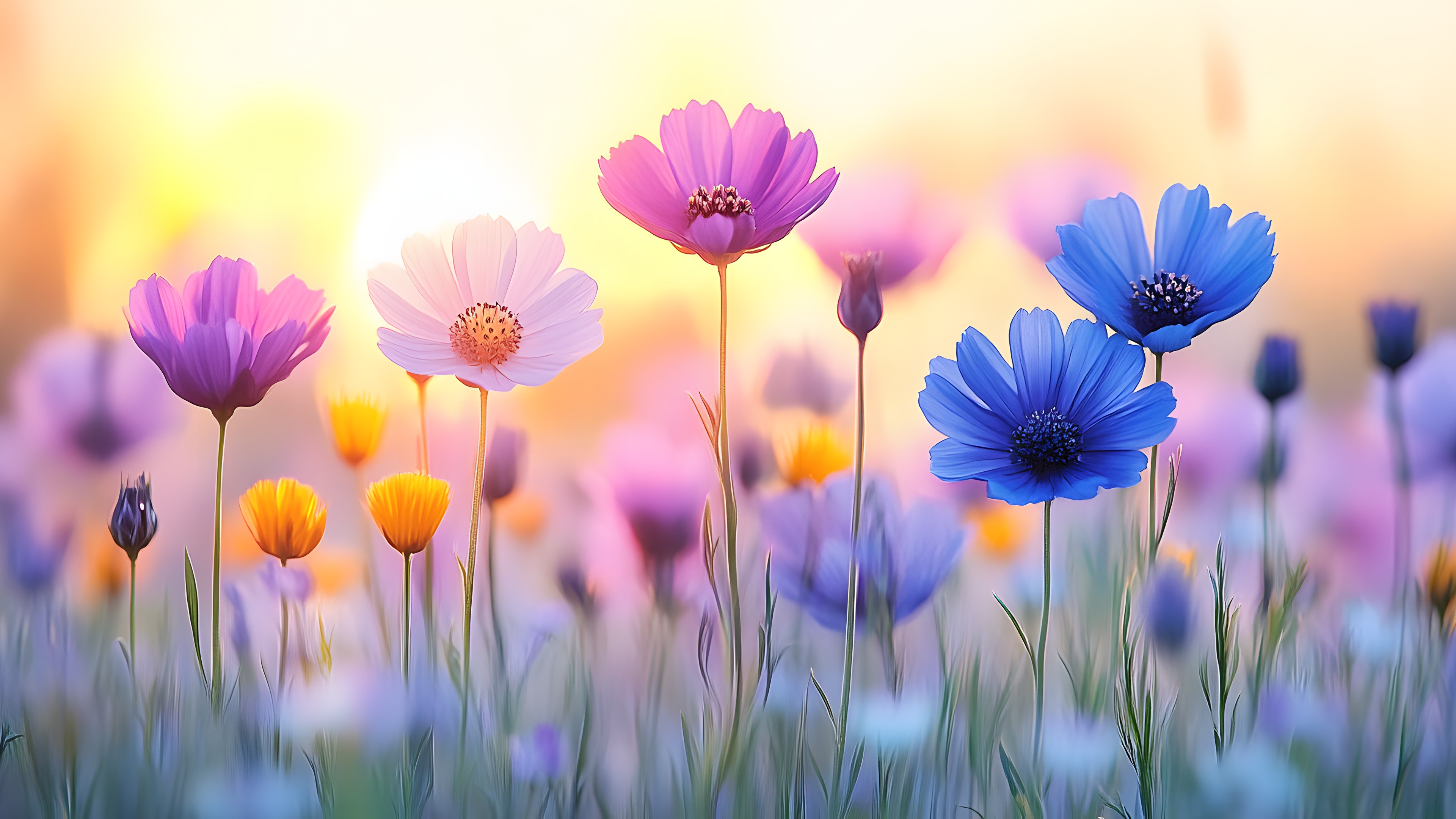 Flower, Blue, Petal, Yellow, Plants, Pink, Spring, Purple, Flowering plant, Close-up, Wildflower, Plant stem, Herbaceous plant, Pedicel, Macro photography, Pollen, Daisy family, Floral design, Still life photography, Anemone
