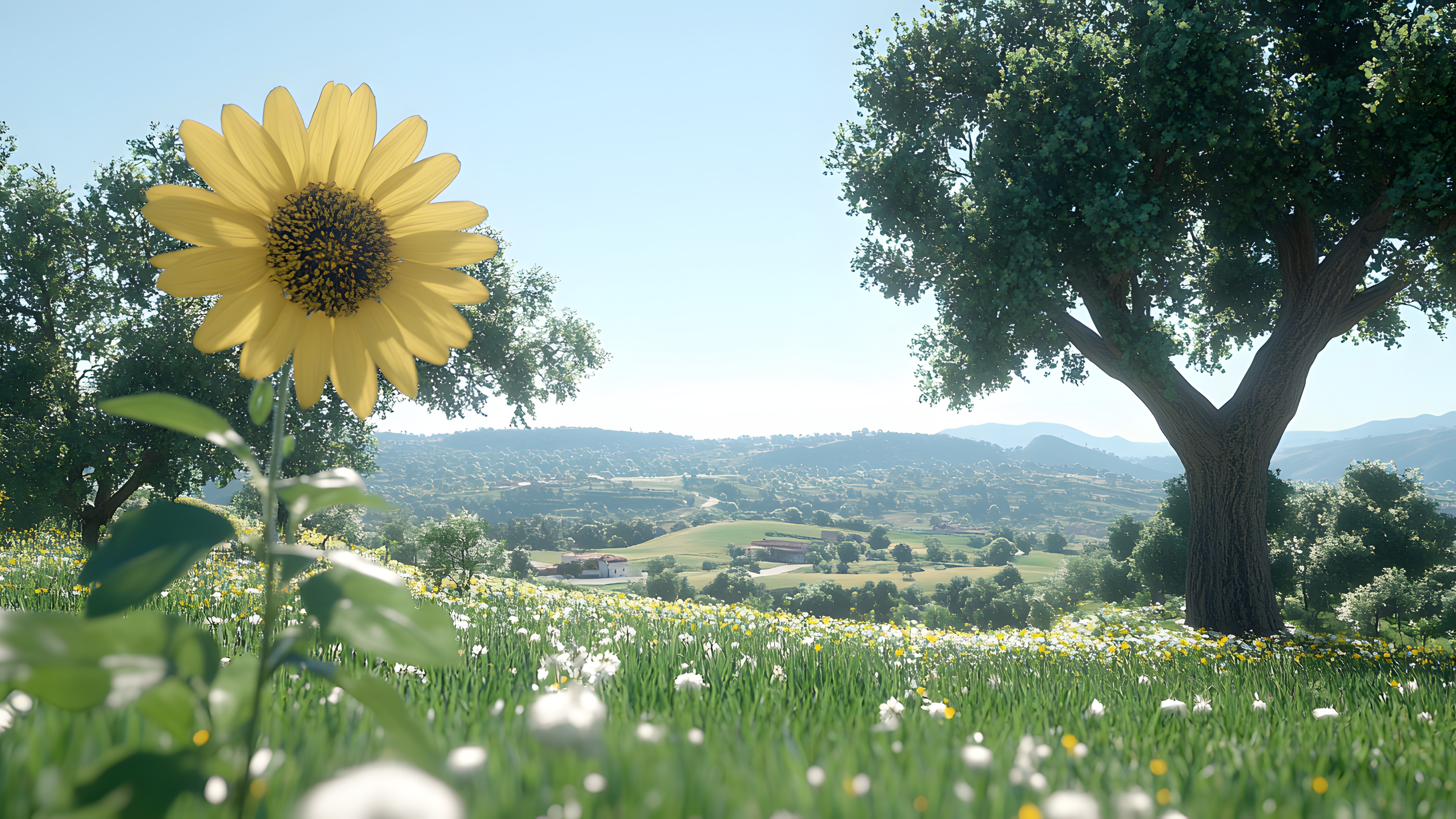 Green, Flower, Summer, Field, Common sunflower, Spring, Meadow, Agriculture, Plantation, Prairie, Wildflower, Herbaceous plant, Sunflowers, Farm, Cumulus, Crop, Forb, Asterales, Daisy family