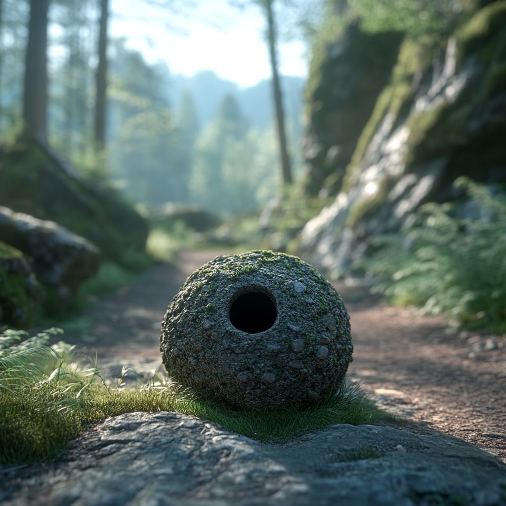 Rock, Environmental art, Natural material, Moss, Old-growth forest, Bryophyte, Valdivian temperate rain forest, Sphere